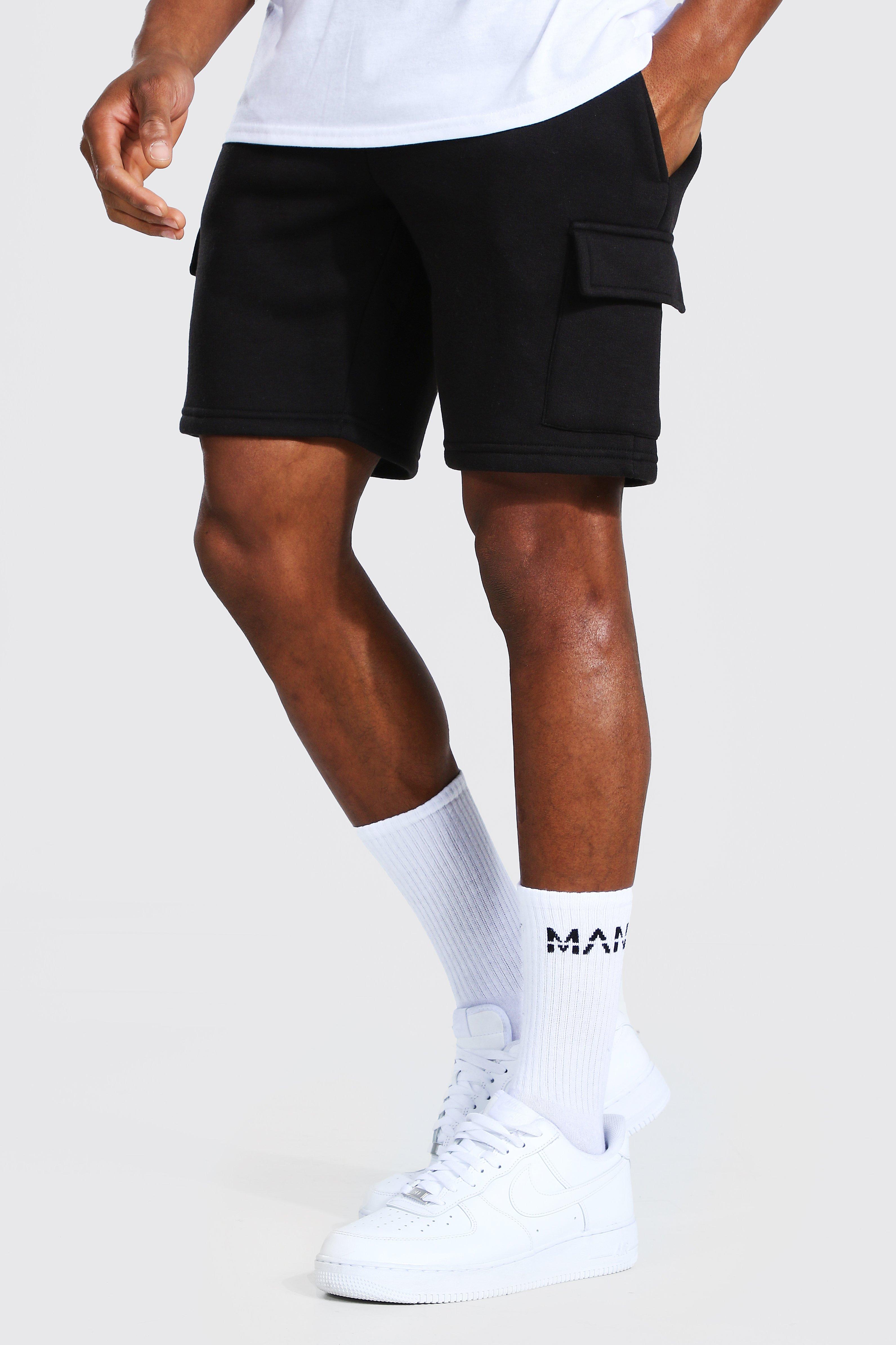 Basic Mid Length Slim Cargo Shorts boohooMAN USA