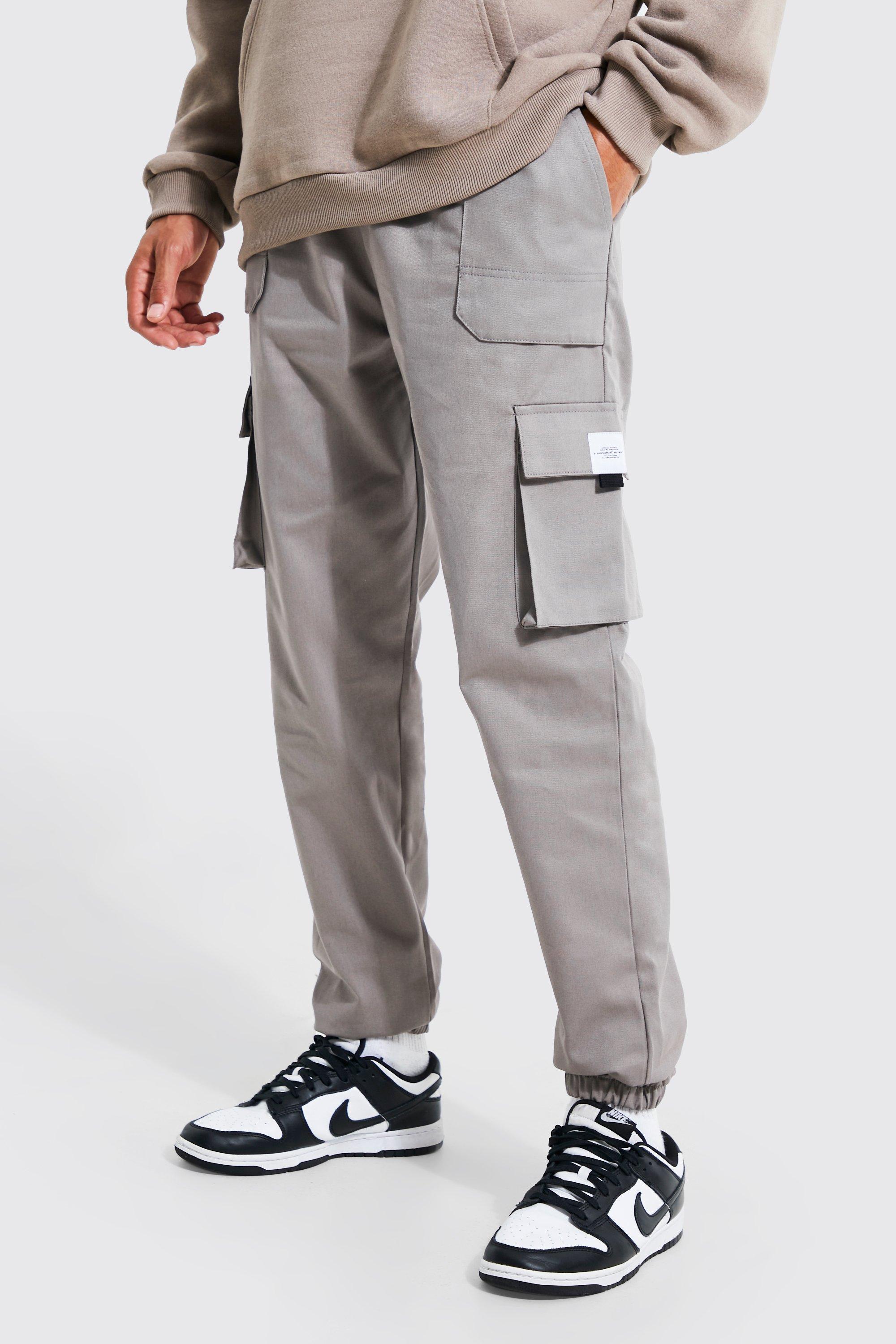 Tall Twill Belt Front Cargo Joggers With Tab