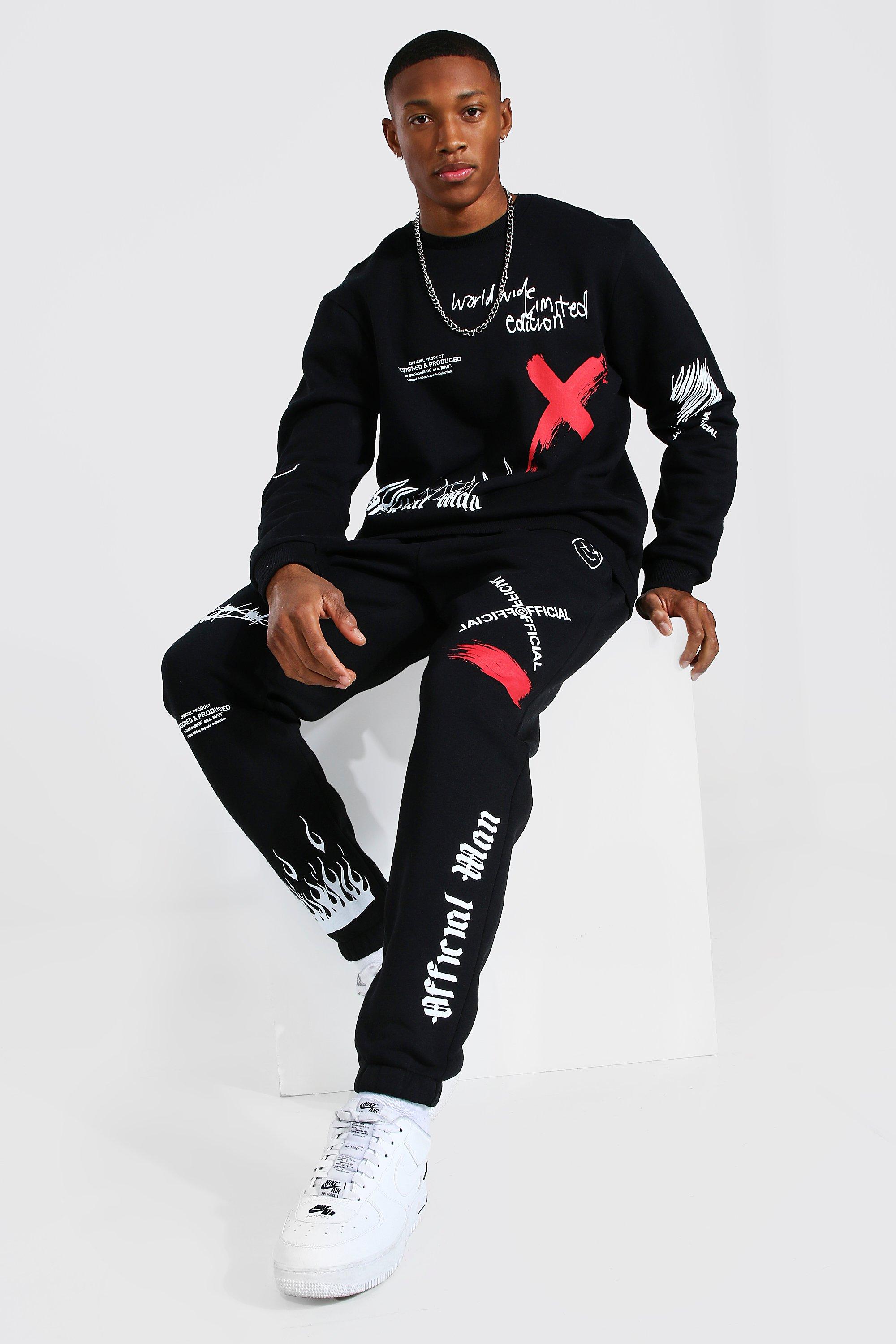 Boohooman printed hot sale tracksuit