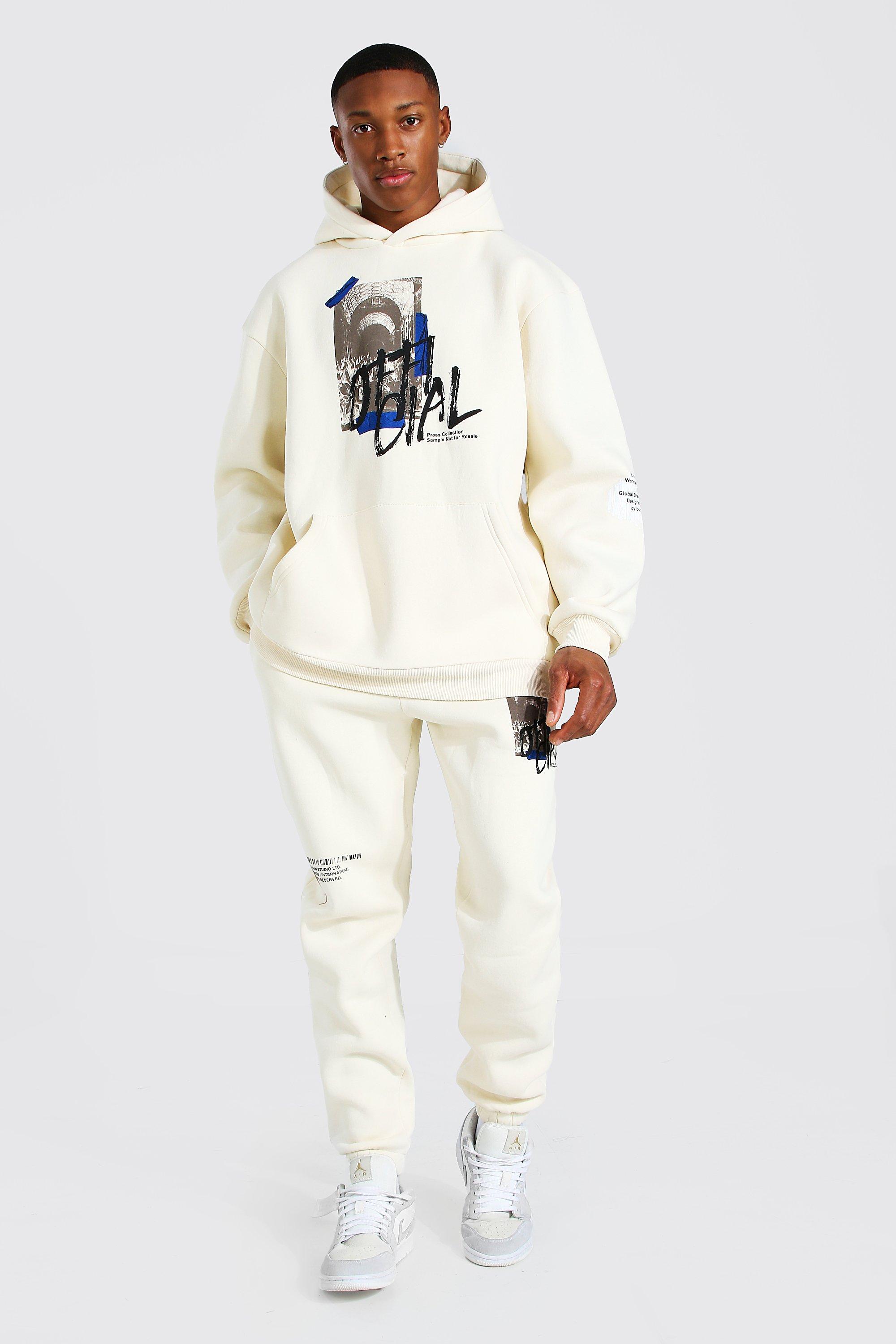 Boohooman white sale tracksuit