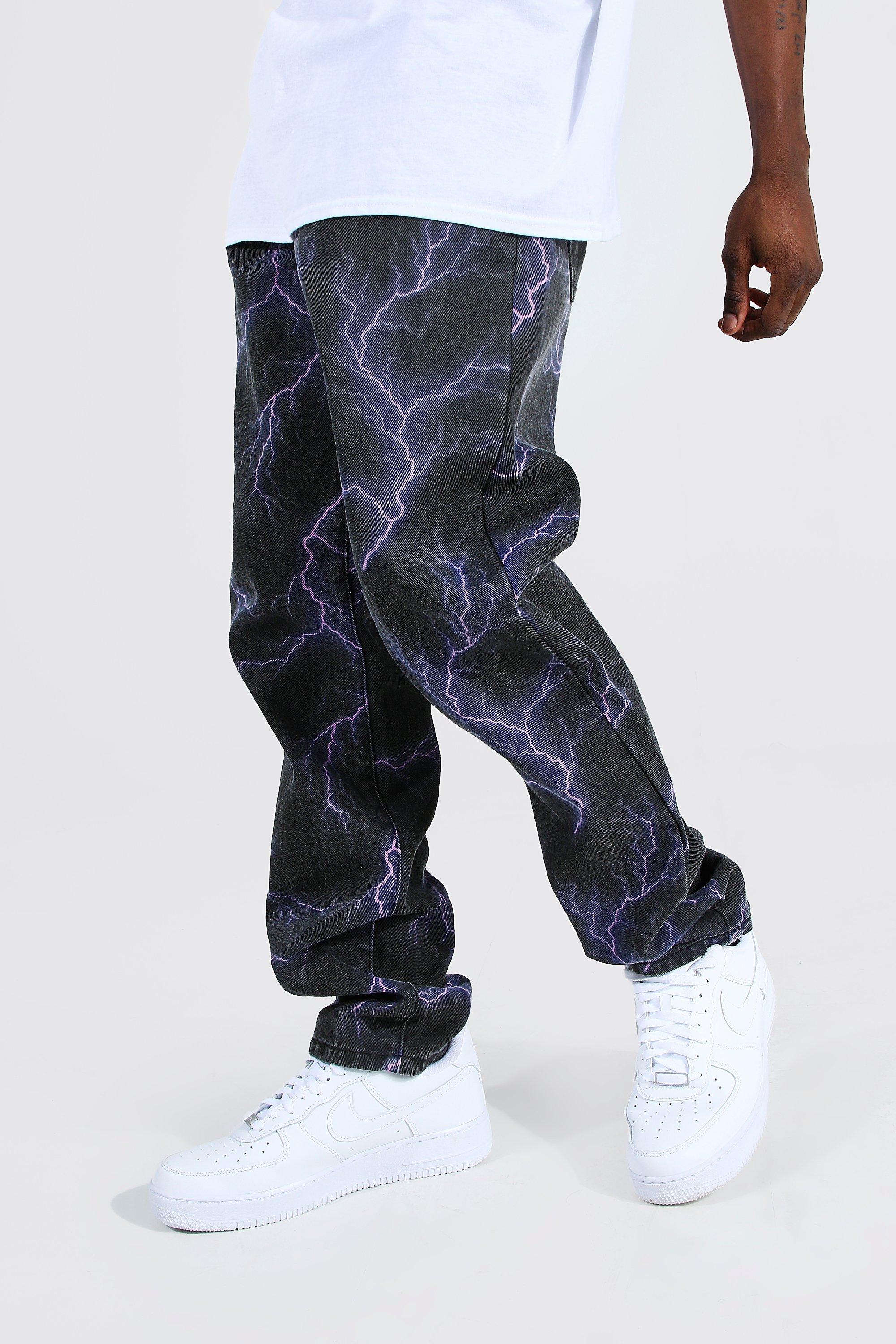 Jaded London Lightning Bolt Printed Jeans in Black for Men