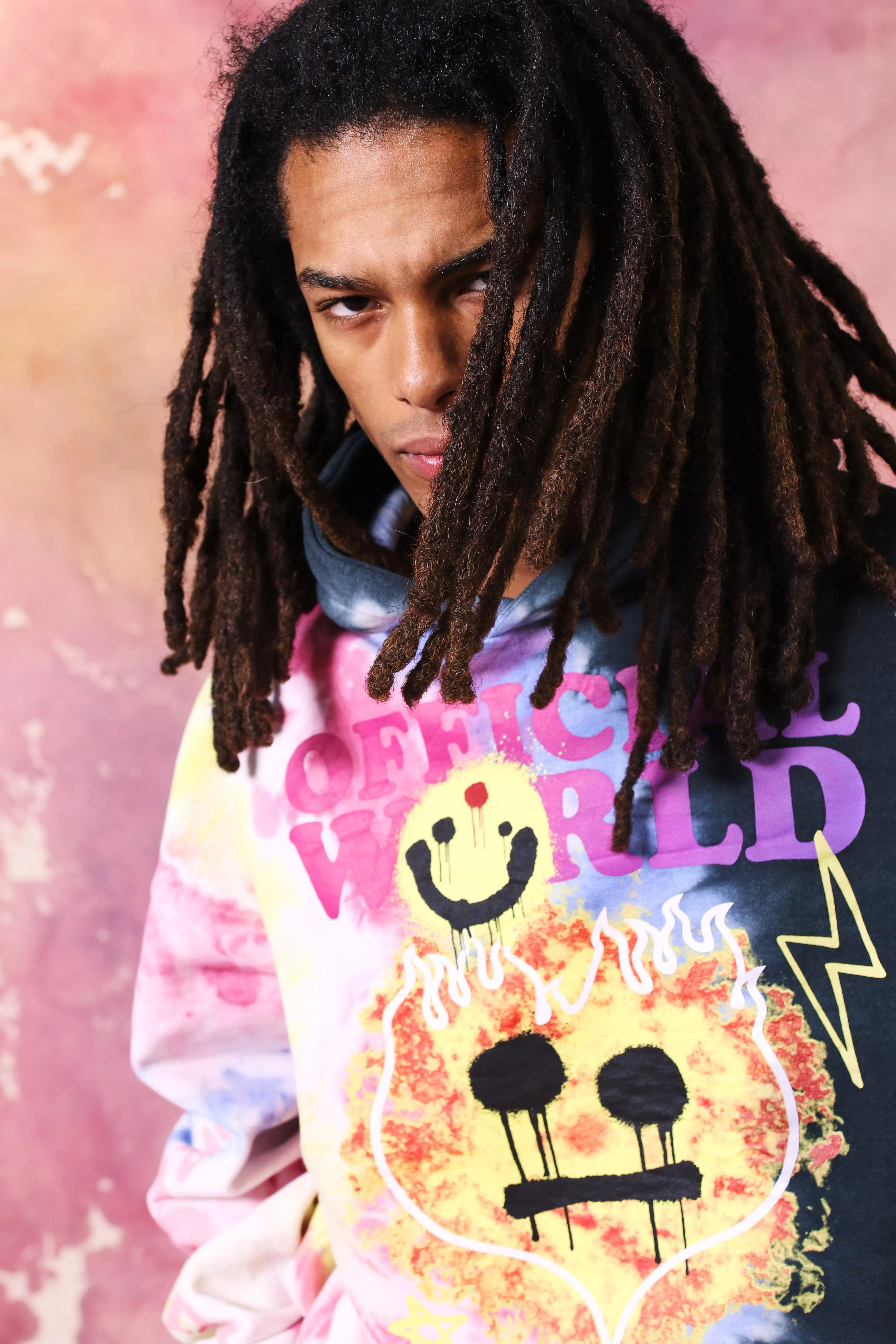 damie♡ Oversized Flame Drip Face Tie Dye Hoodie | boohooMAN USA