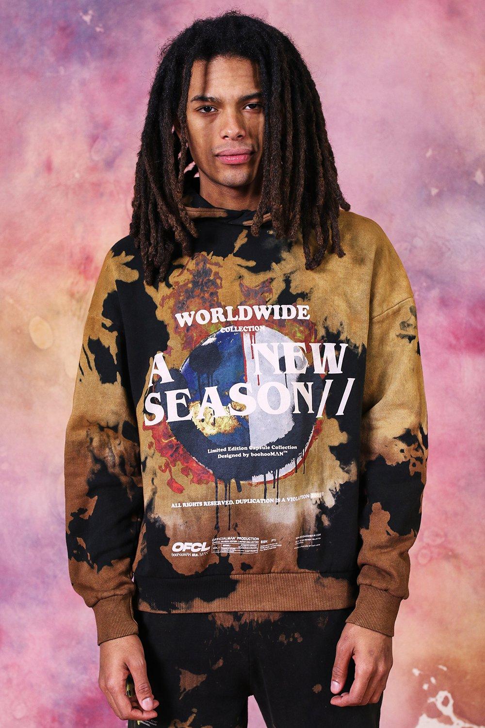 Oversized New Season Drip Face Tie Dye Hoodie boohooMAN USA