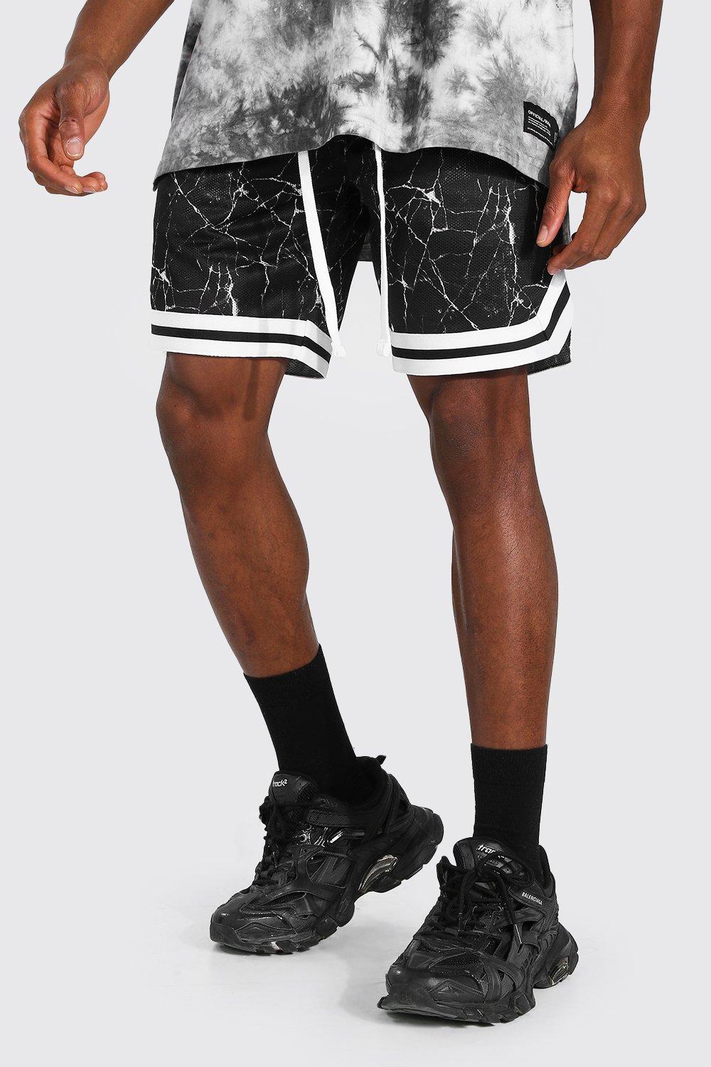 boohoo Men's Tall Closed Mesh Graphic Basketball Short - Black