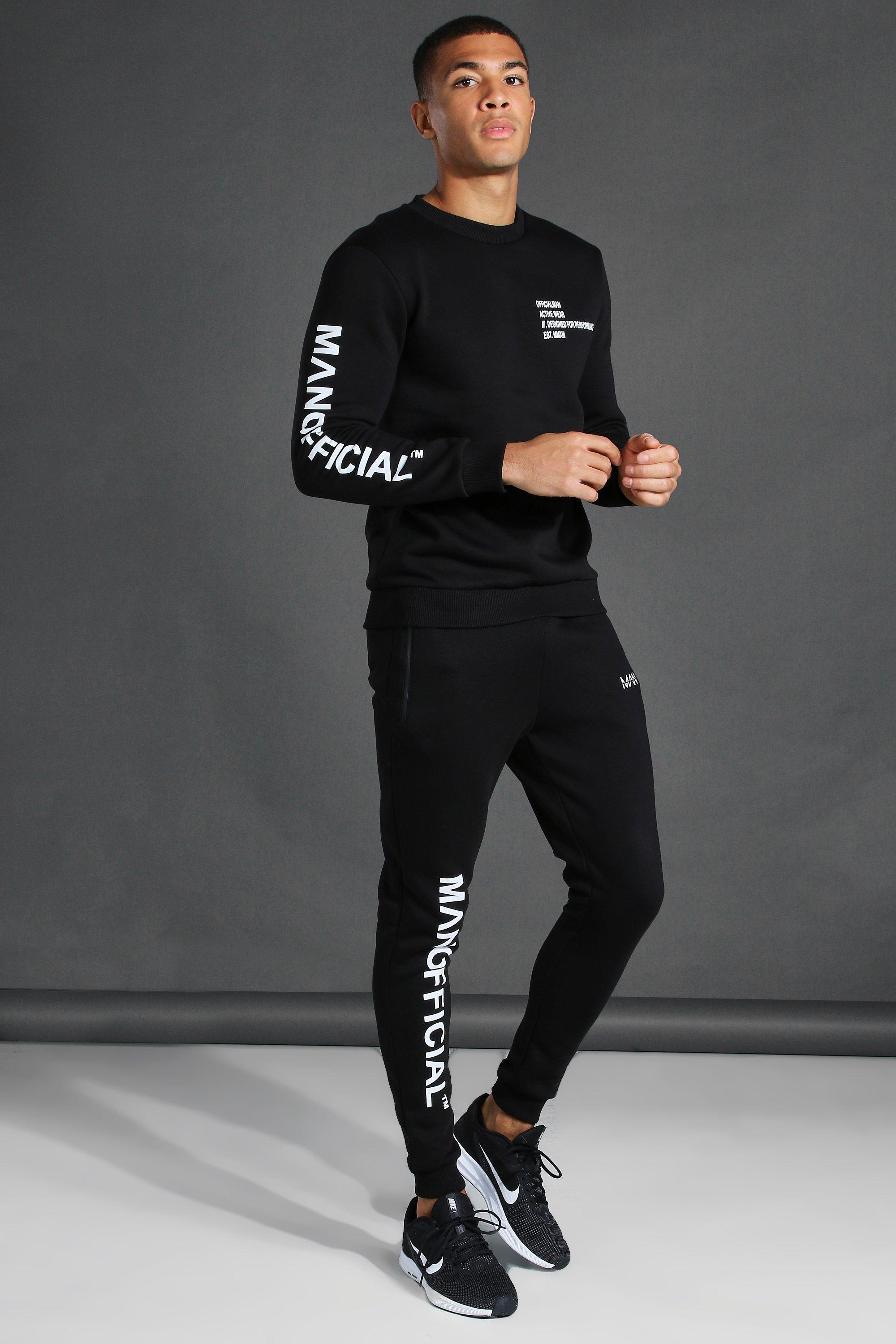 Mens Clothing Activewear gym and workout clothes Tracksuits and sweat suits BoohooMAN Synthetic Man Active Logo 1/4 Zip Tracksuit in Black for Men 