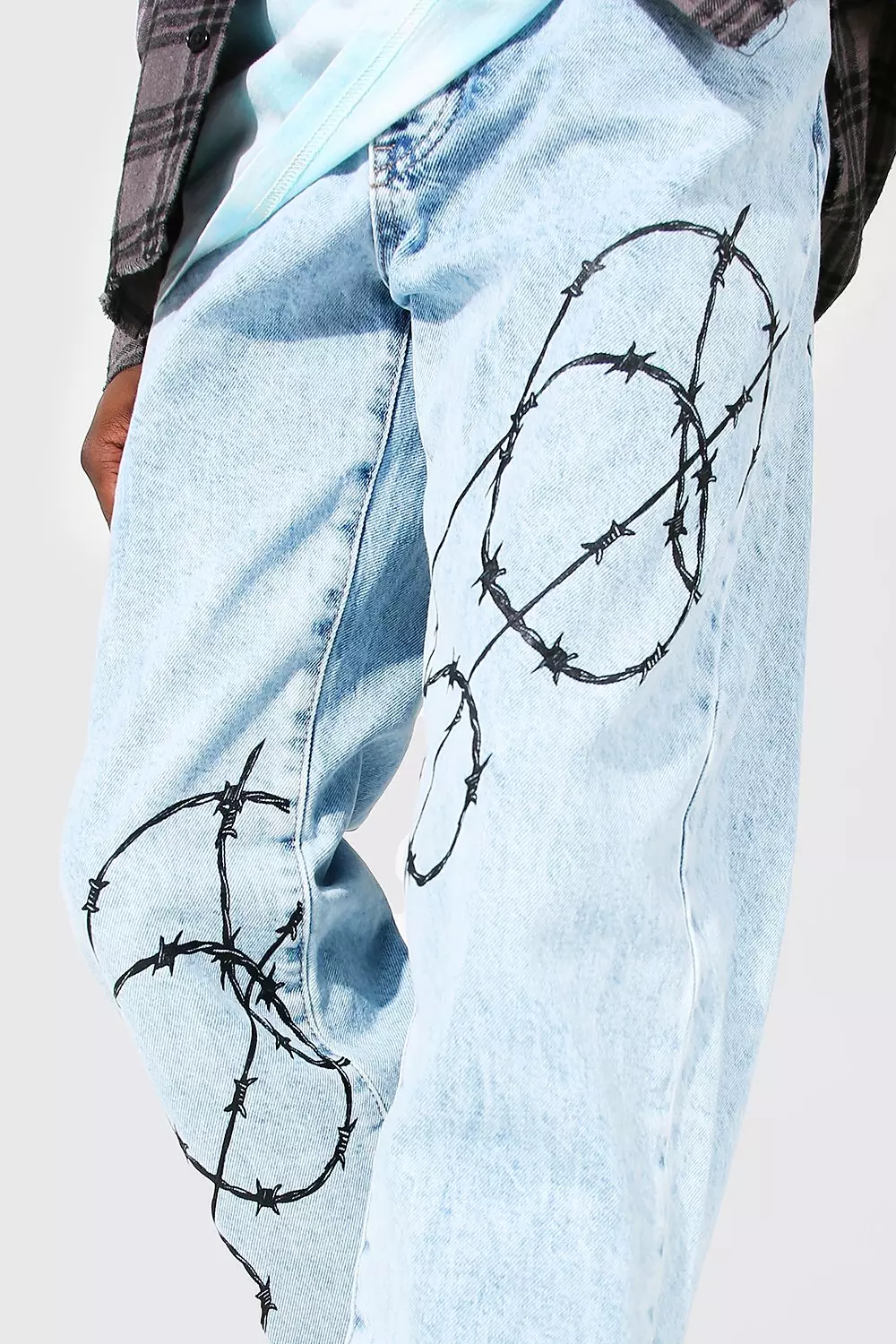 Relaxed Fit Barbed Wire Print Jeans | boohooMAN USA