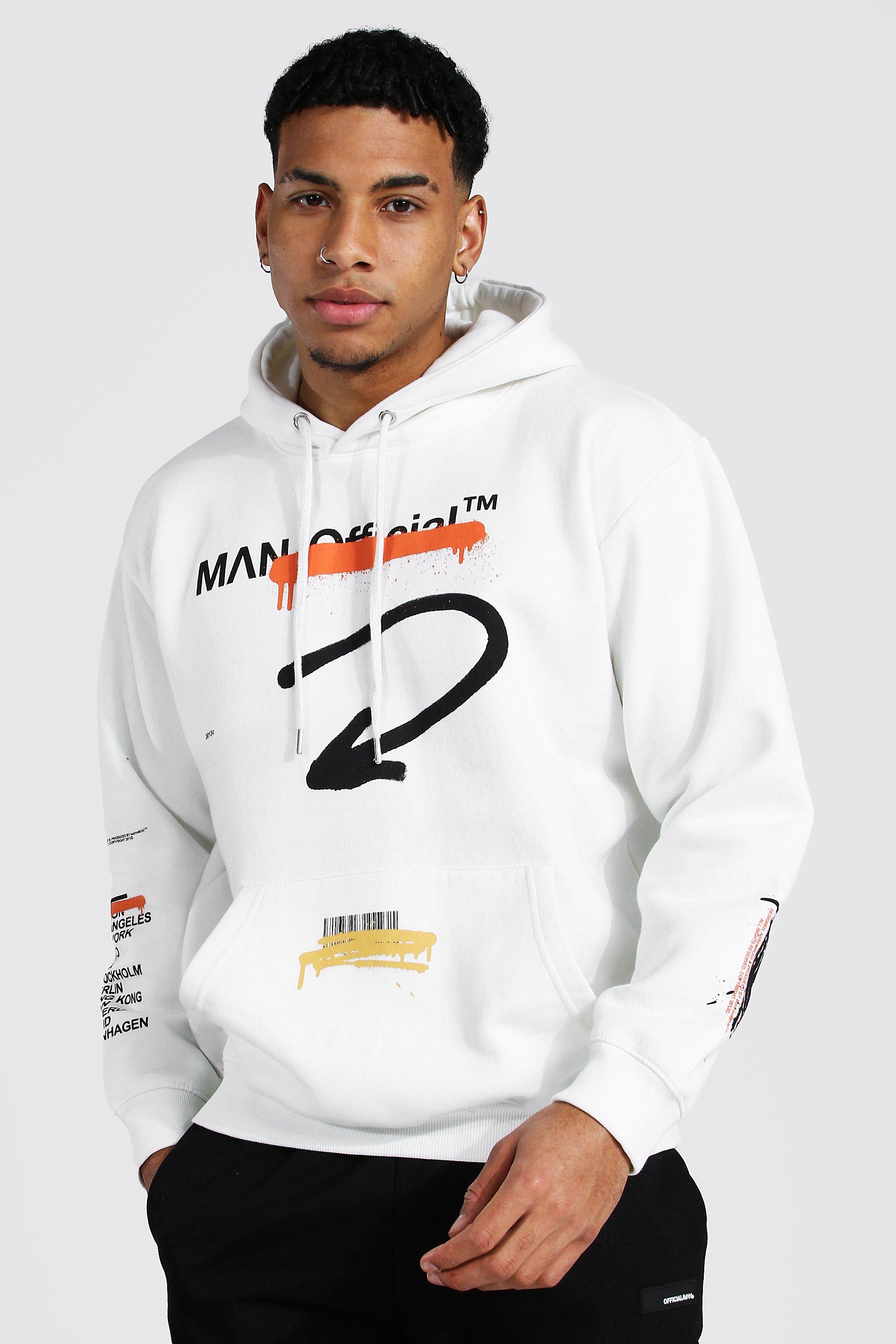 Loose Fit Man Worldwide Print Hoodie boohooMAN