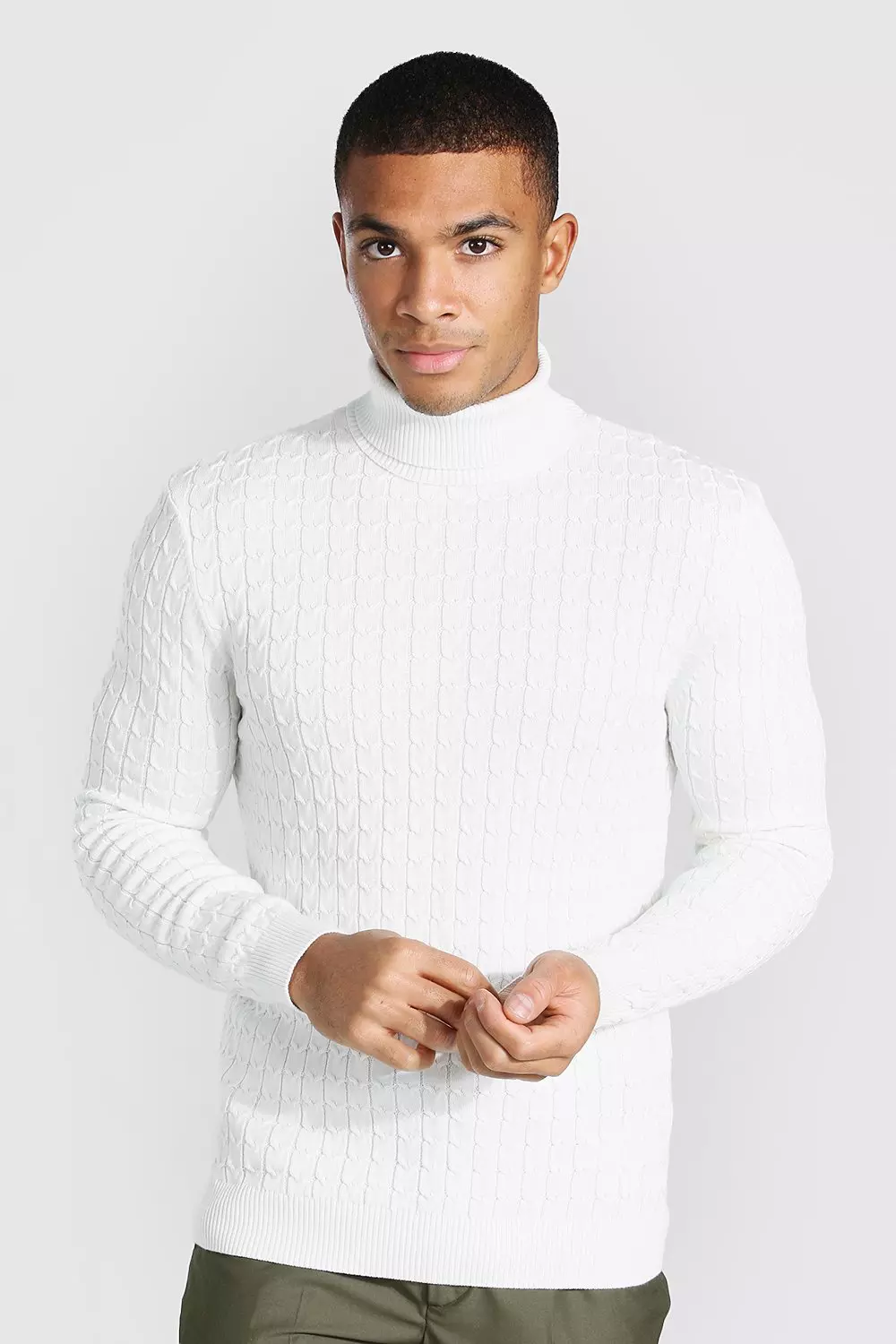Cable Knit Roll Neck Jumper boohooMAN