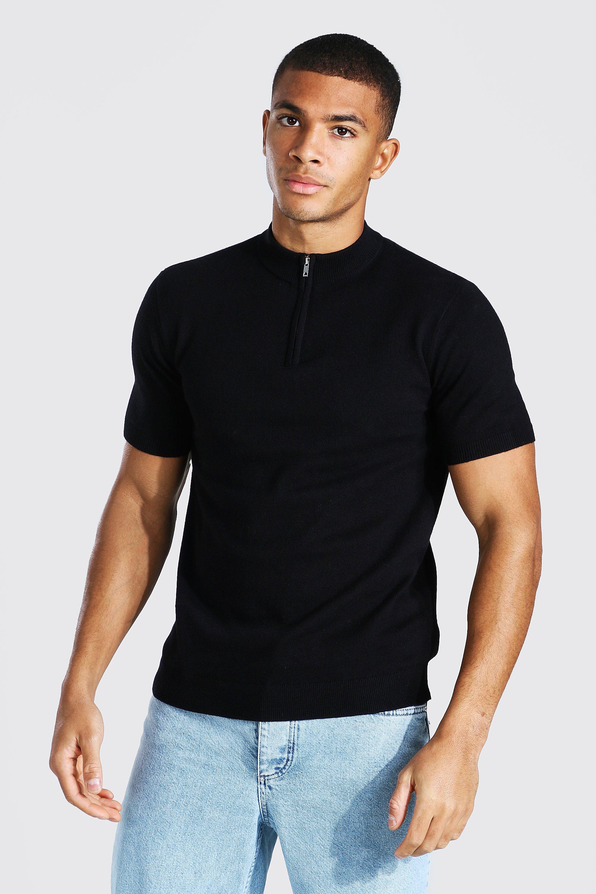 Short Sleeve Half Zip Turtle Neck Sweater boohooMAN USA