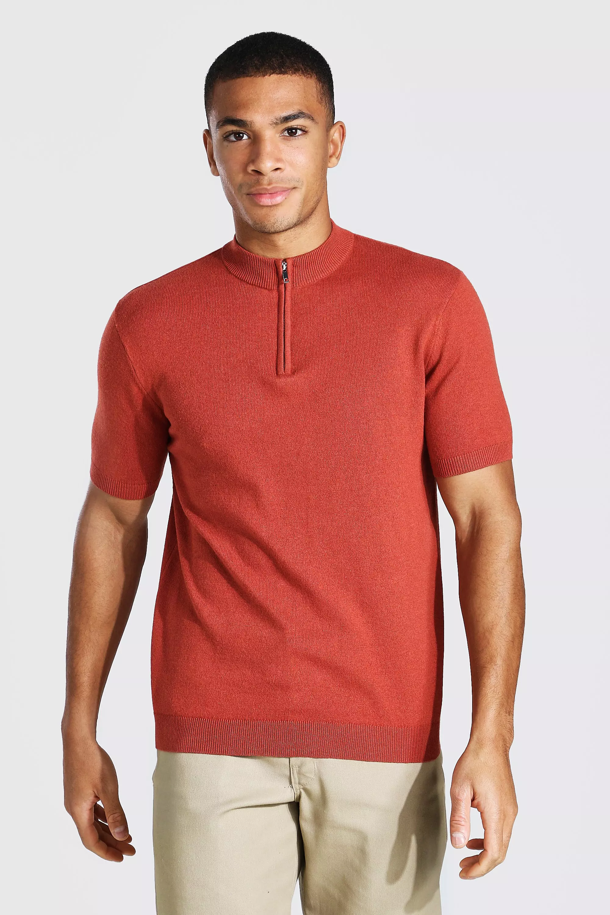 Short Sleeve Half Zip Turtle Neck Jumper boohooMAN UK