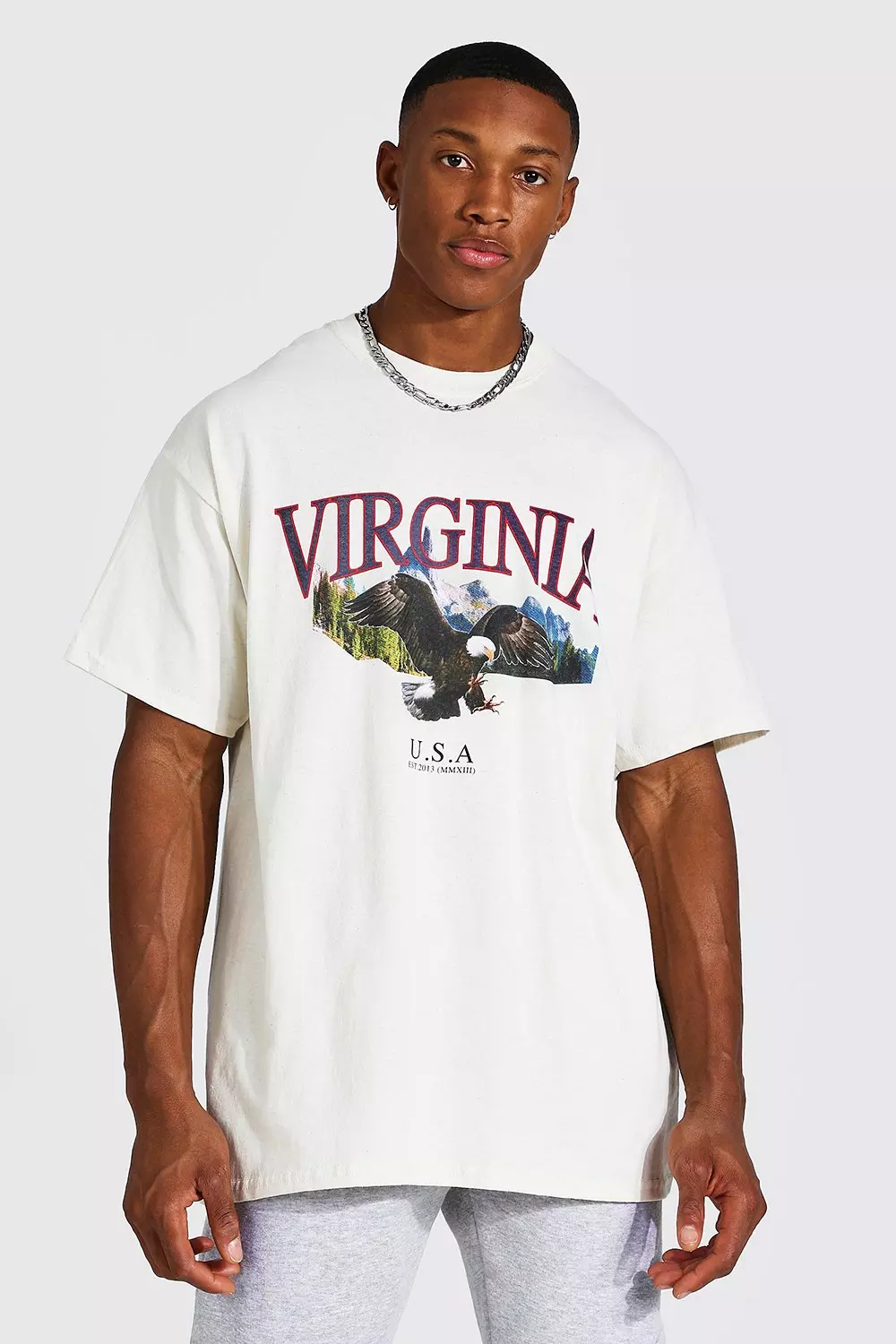 Oversized Virginia Eagle Print T-shirt Ecru