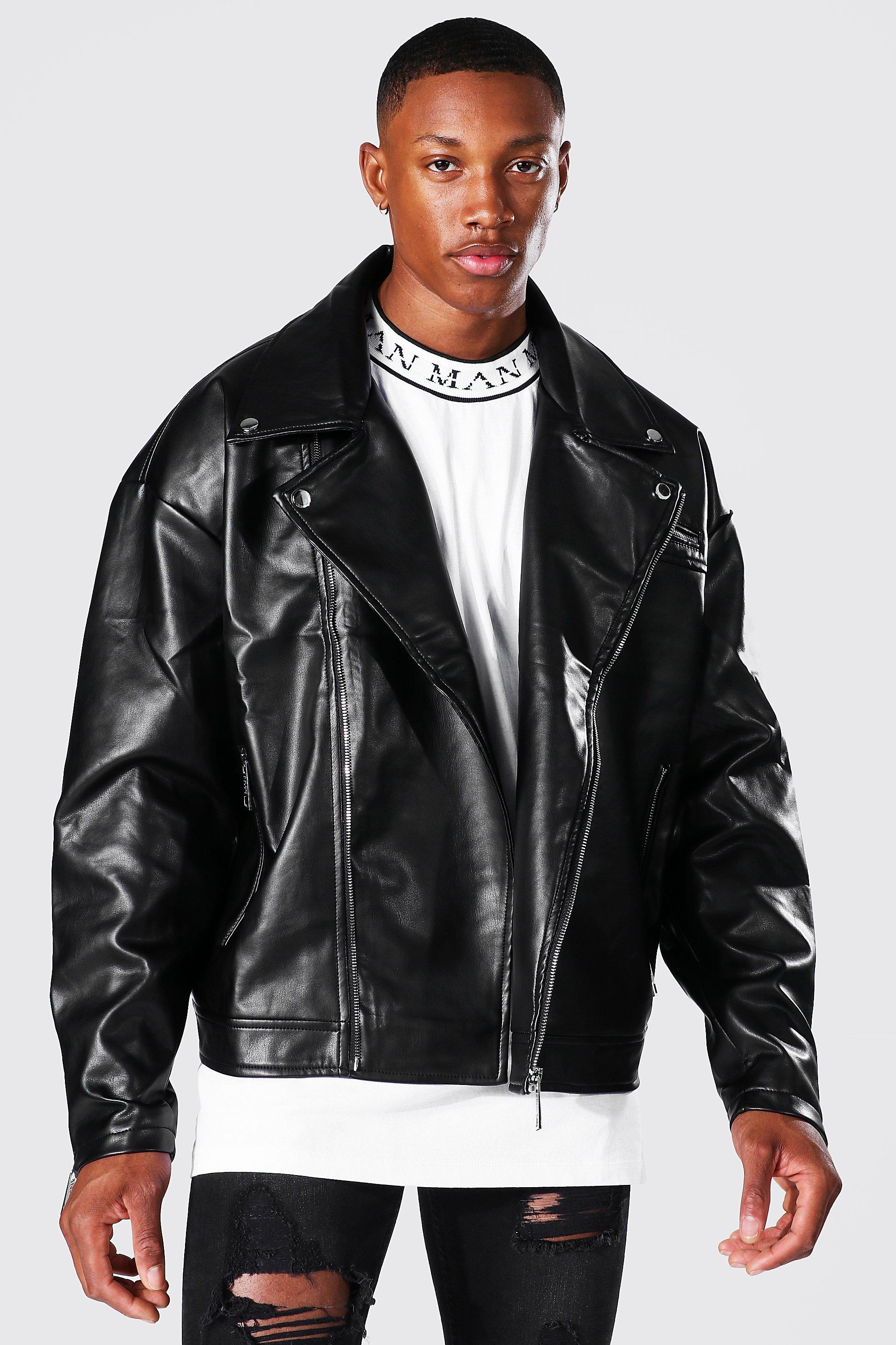 Leather Look Oversized Biker Jacket