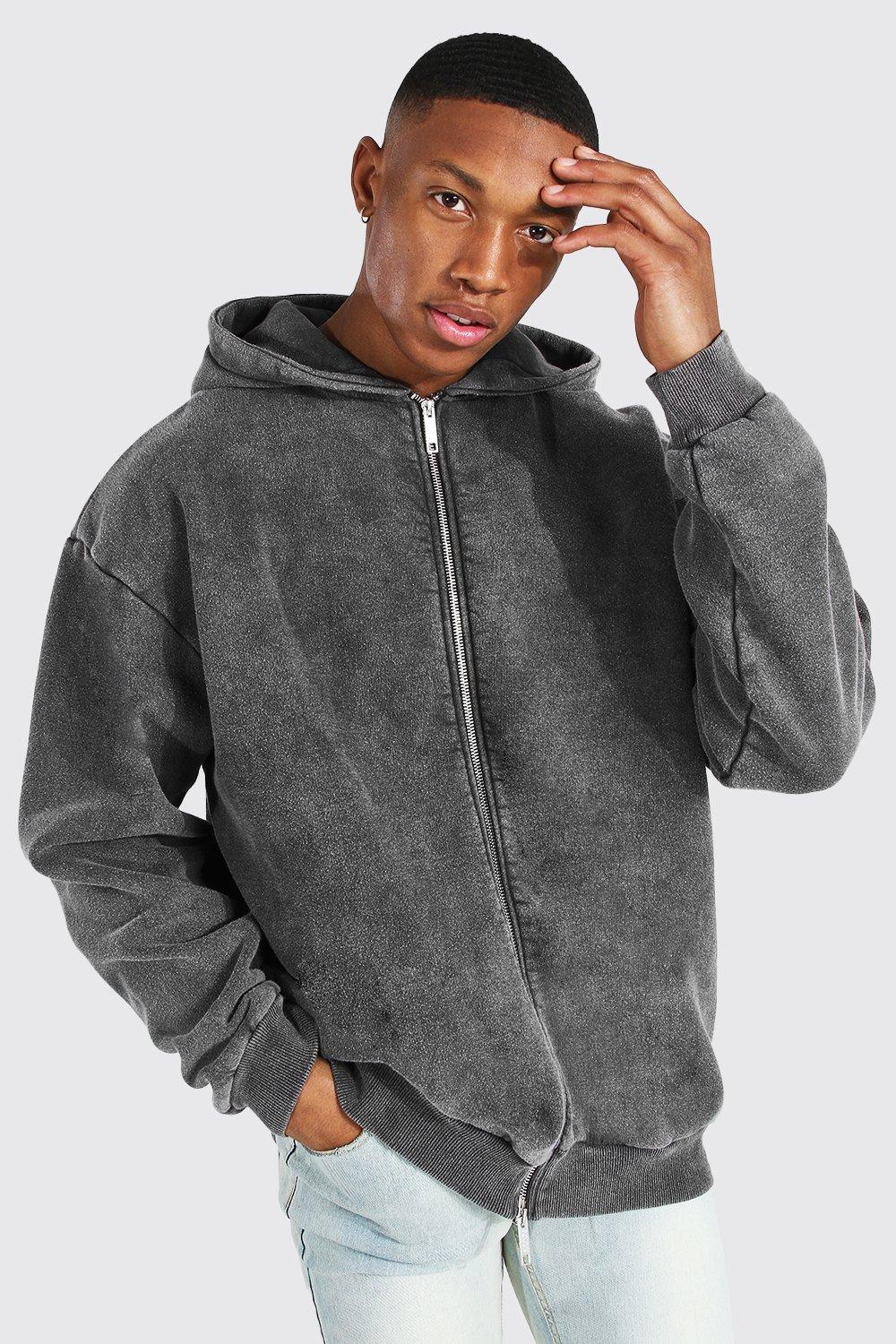 Charcoal Oversized Washed Zip Up Hoodie