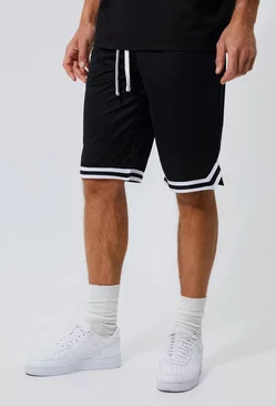 Black Tall Mesh Basketball Shorts With Tape