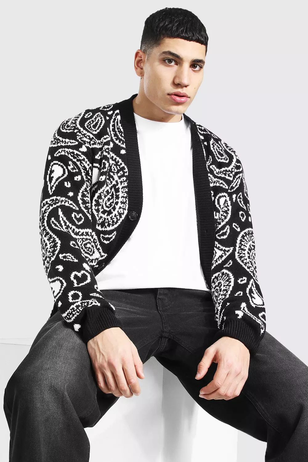 Bandana Knitted Cardigan | boohooMAN USA