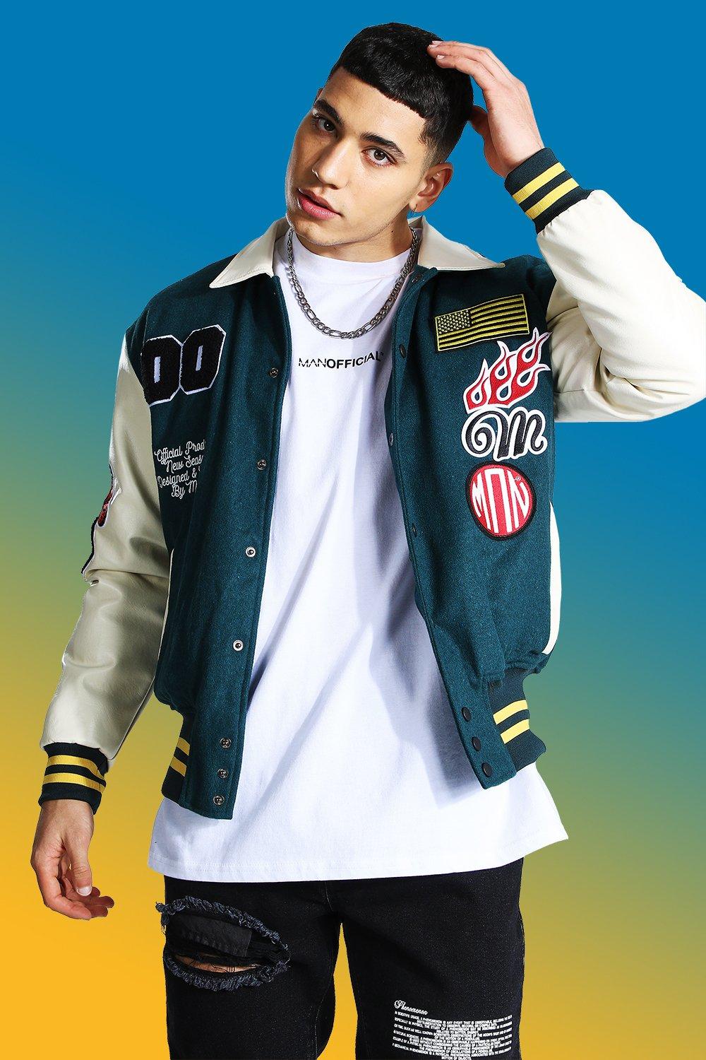 boohooman varsity bomber jacket