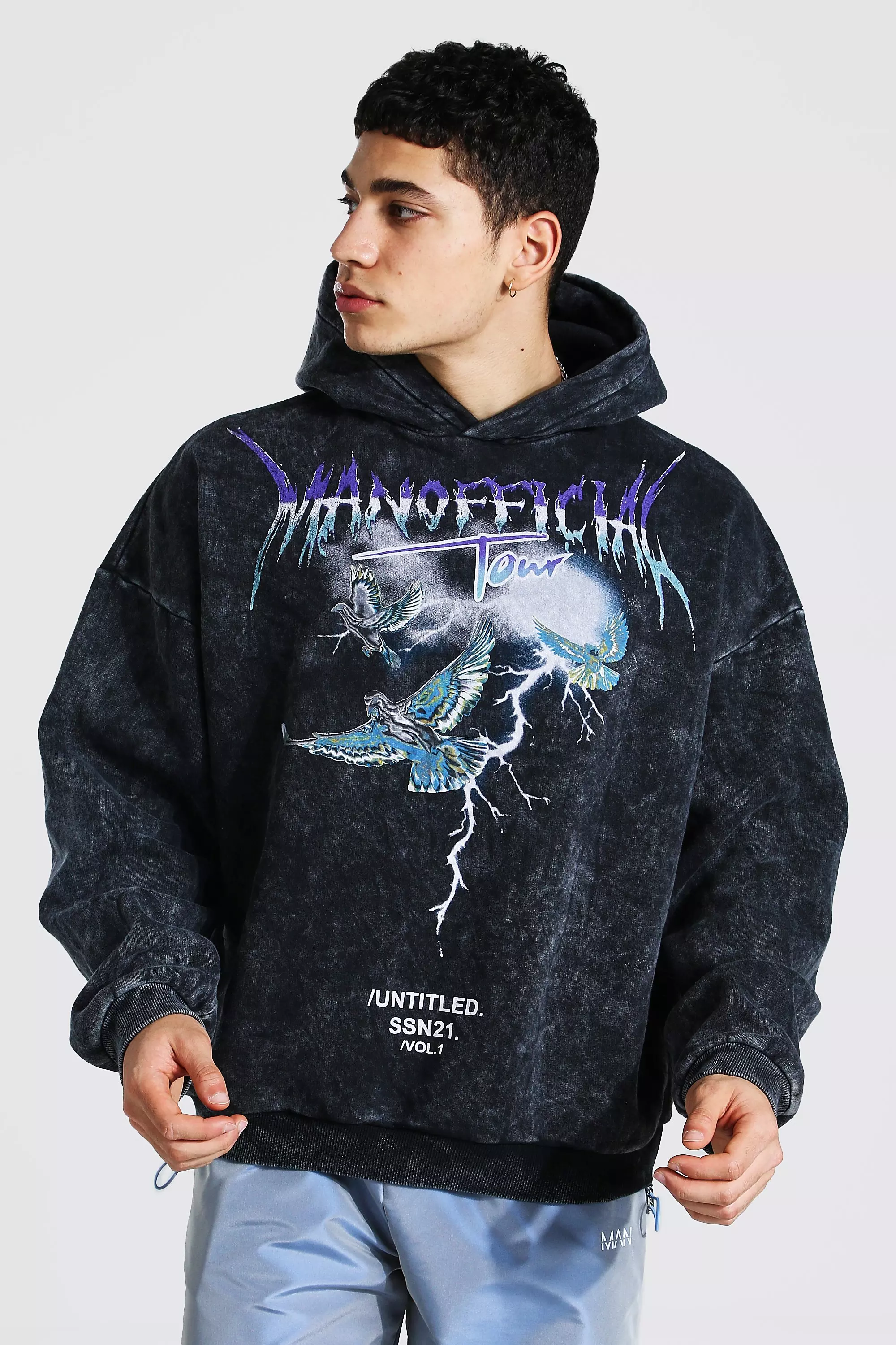 Boohooman acid wash hoodie sale
