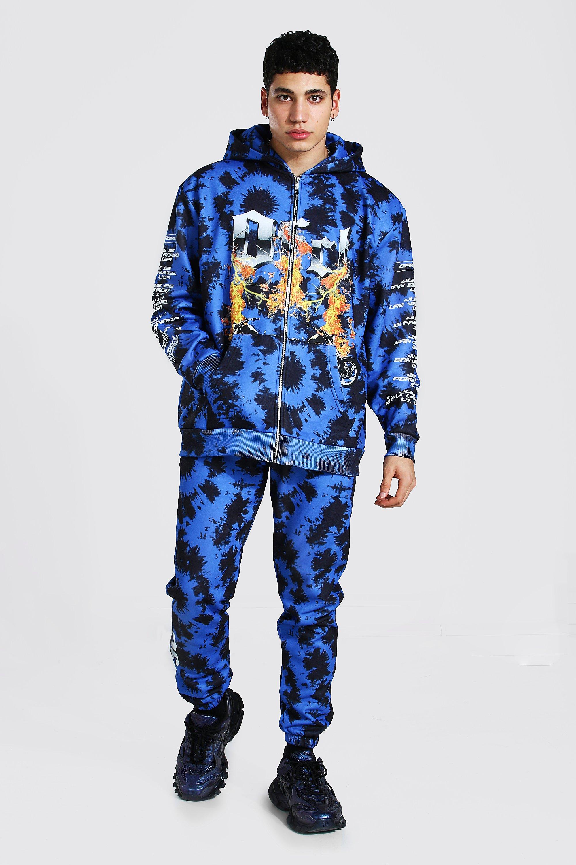 Official Man Flame Tie Dye Zip Hood | boohooMAN USA