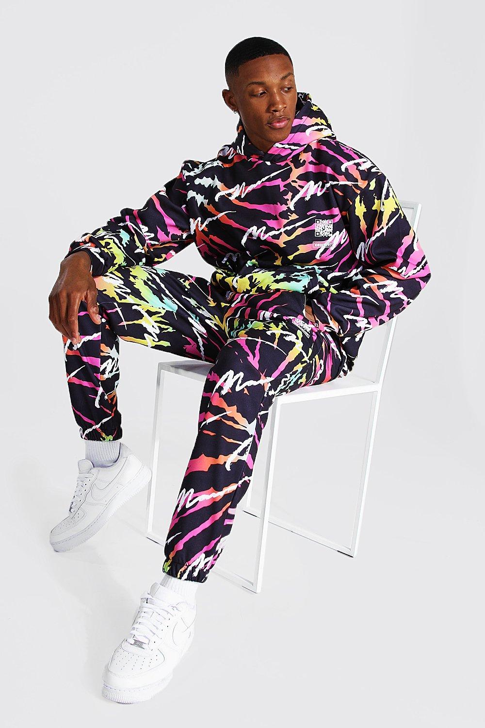 Man Signature All Over Print Hoodie Tracksuit | boohooMAN USA