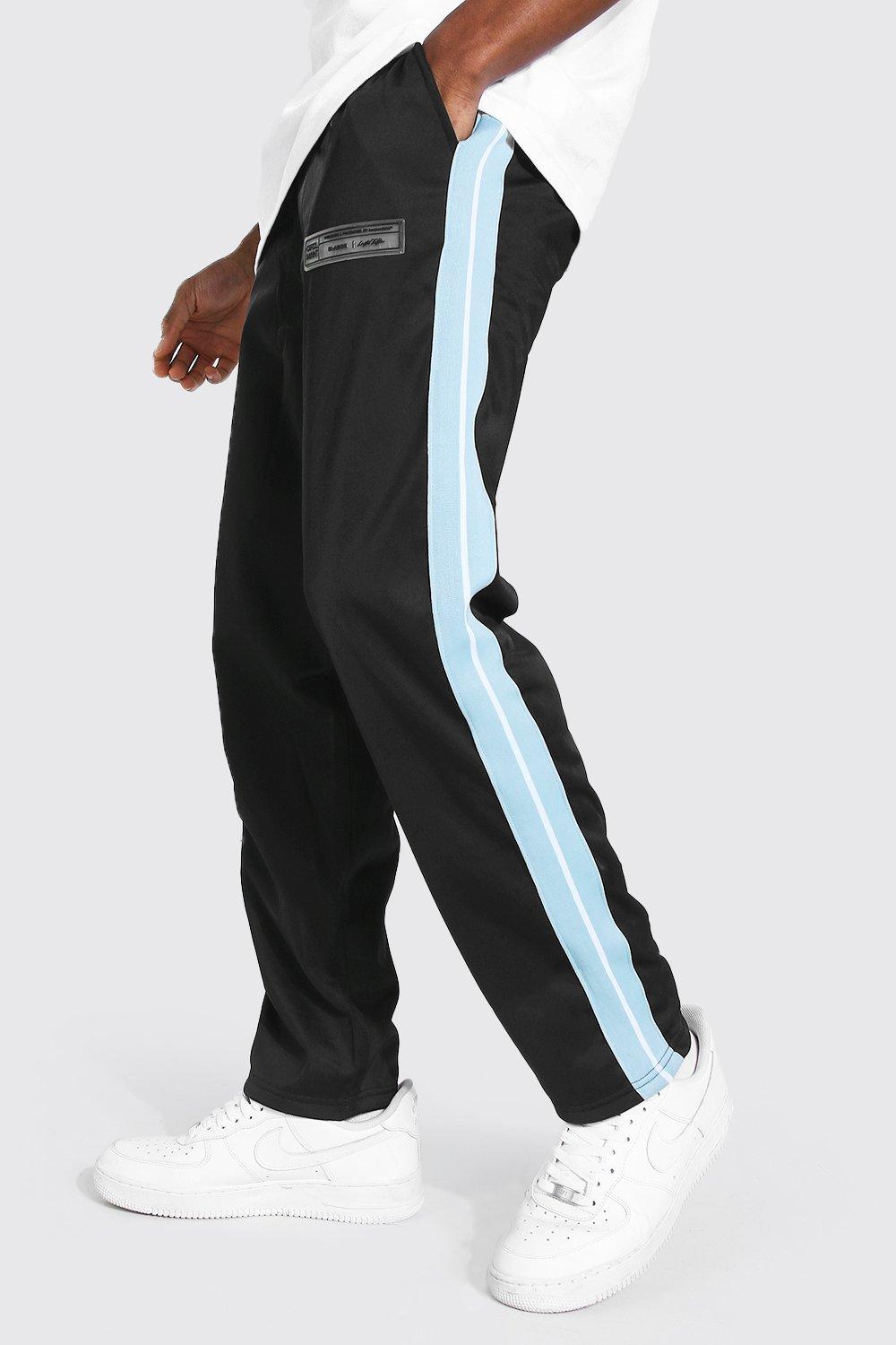 Loose Fit Tricot Joggers With Side Tape boohooMAN