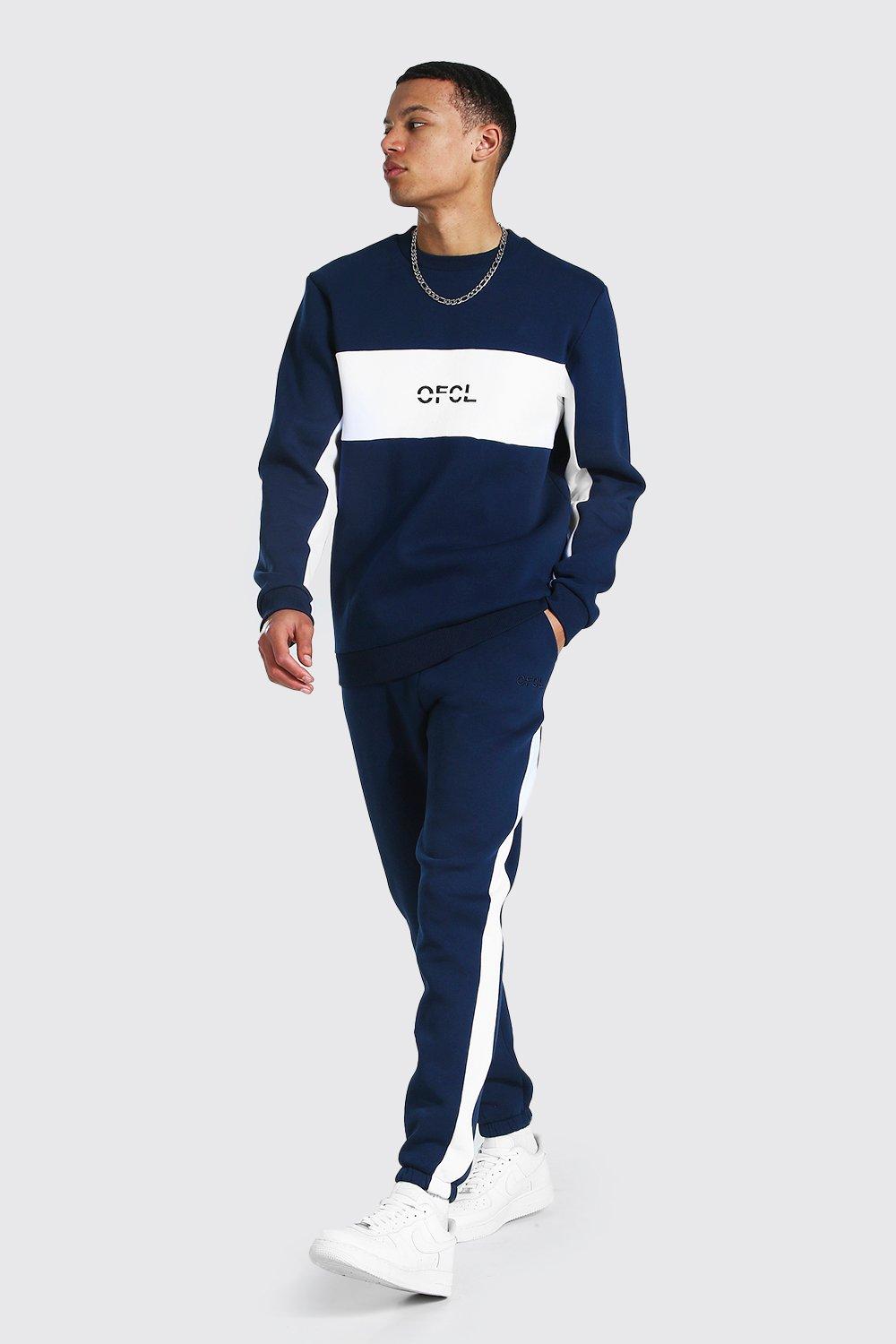 Tall Official Colour Block Sweater Tracksuit boohooMAN UK