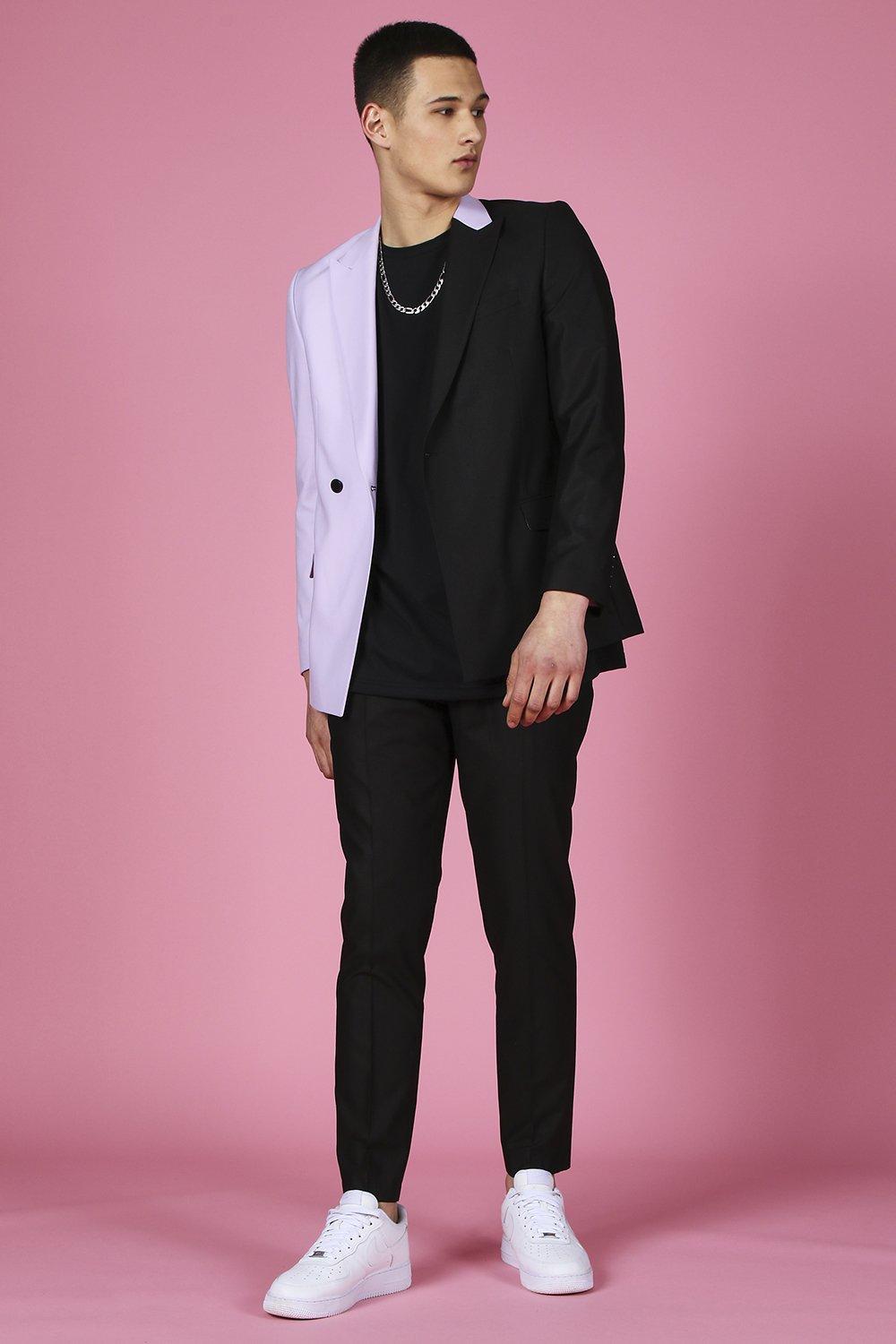 Gespleißte, zweireihige Skinny Fit Anzugjacke, Schwarz