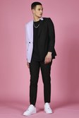 Black Skinny Spliced Double Breasted Suit Jacket