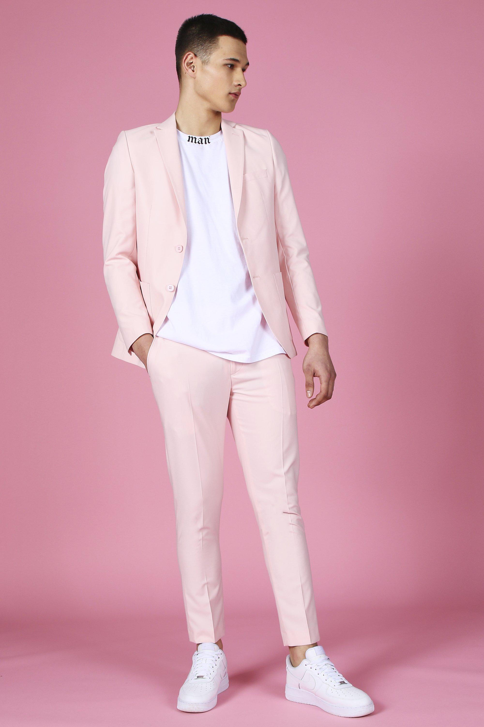 Light pink Skinny Plain Cropped Suit Trouser