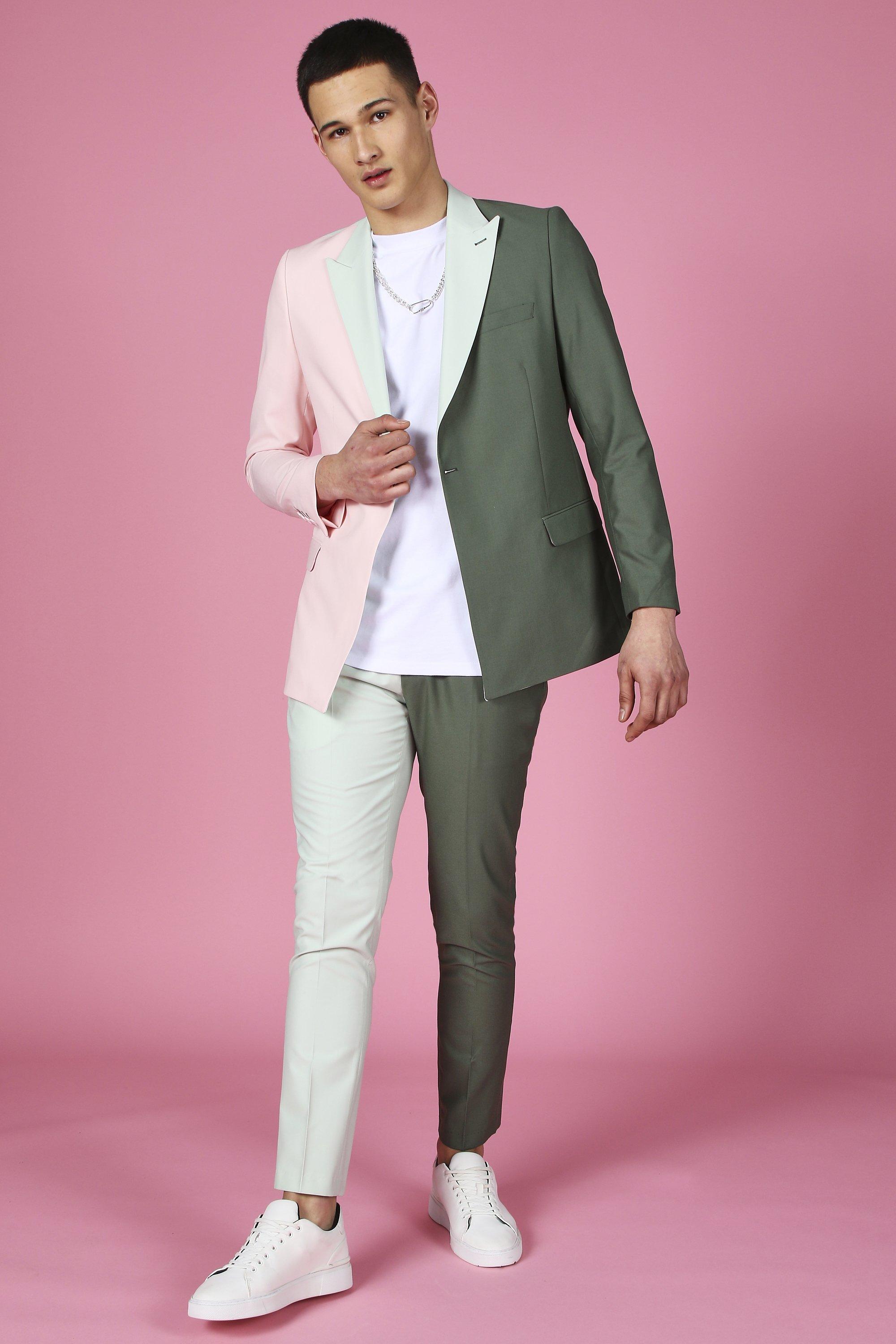 Sage Skinny Colour Block Suit Pants