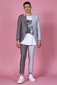 Grey Skinny Spliced Double Breasted Suit Jacket