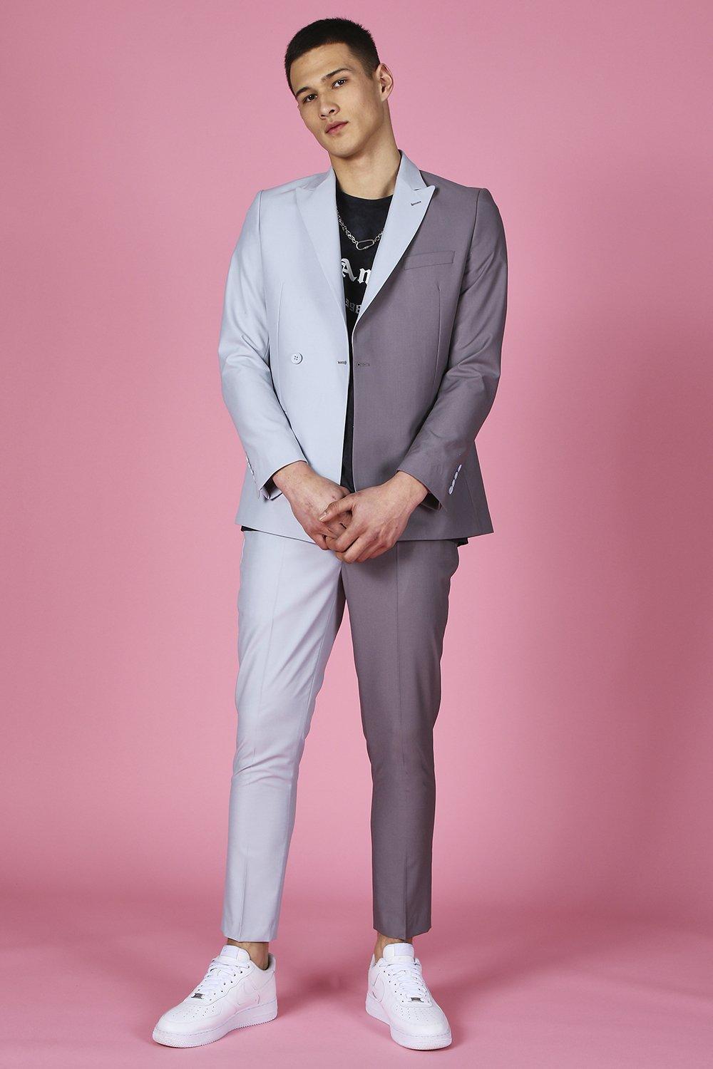 Grey Skinny Spliced Cropped Suit Trouser