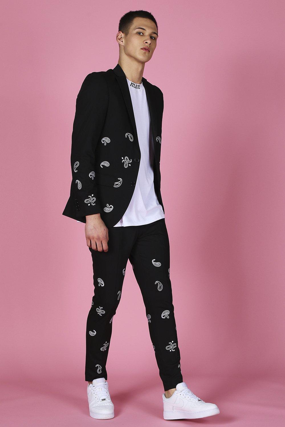 Black Skinny Bandana Embroidered Suit Pants