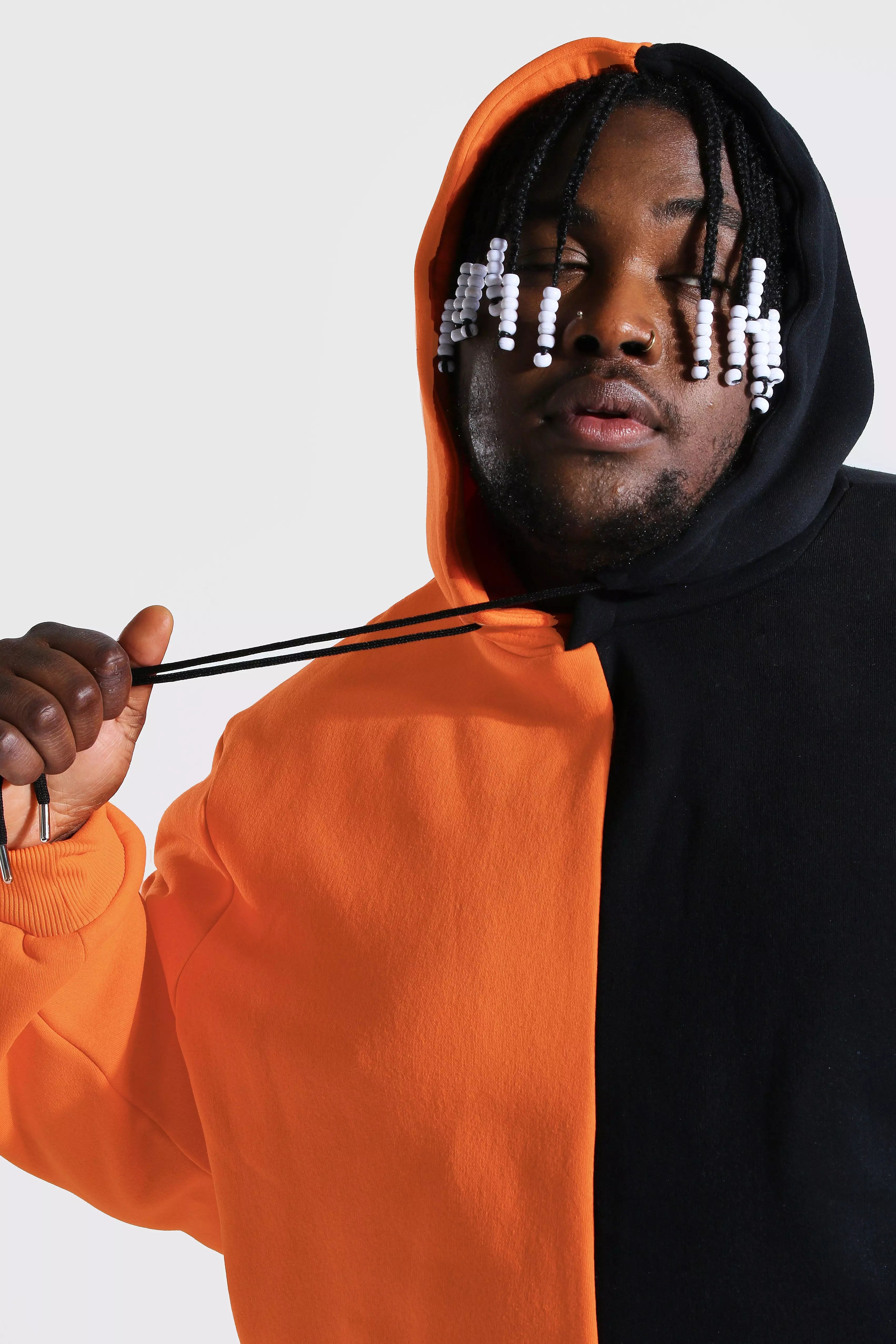 Half black half orange hoodie best sale