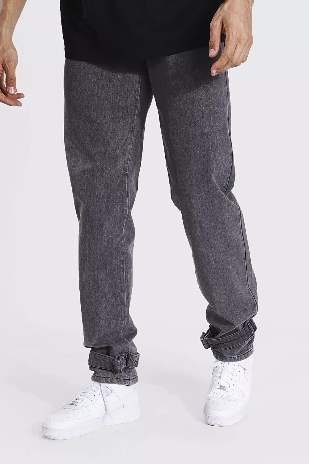 Charcoal Tall Relaxed Fit Buckle Hem Worker Jeans alternative image