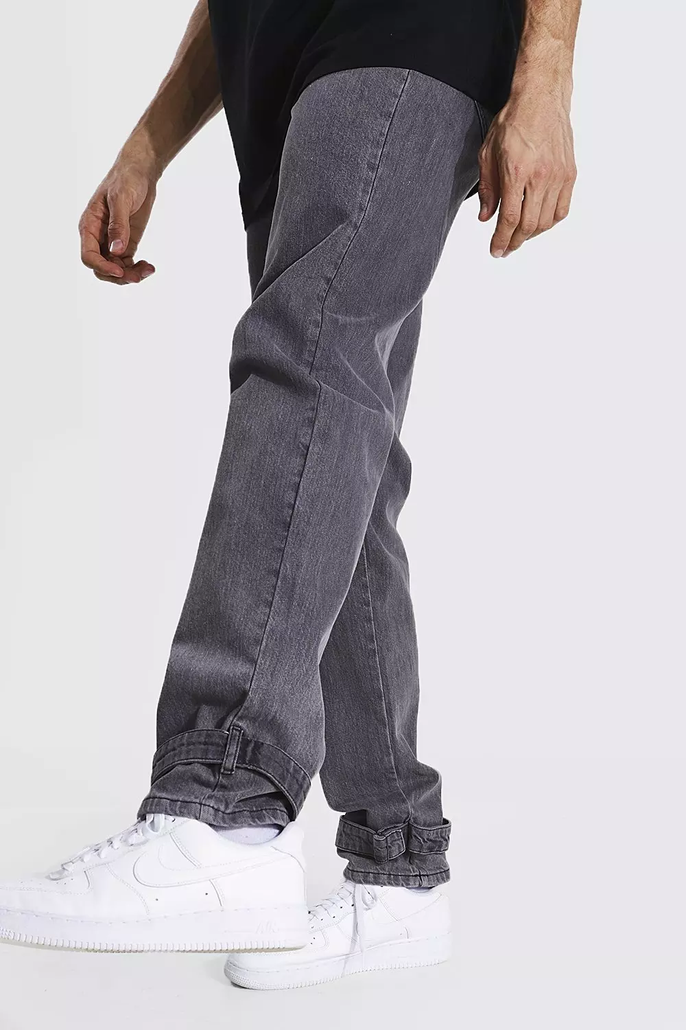 Charcoal Tall Relaxed Fit Buckle Hem Worker Jeans alternative image