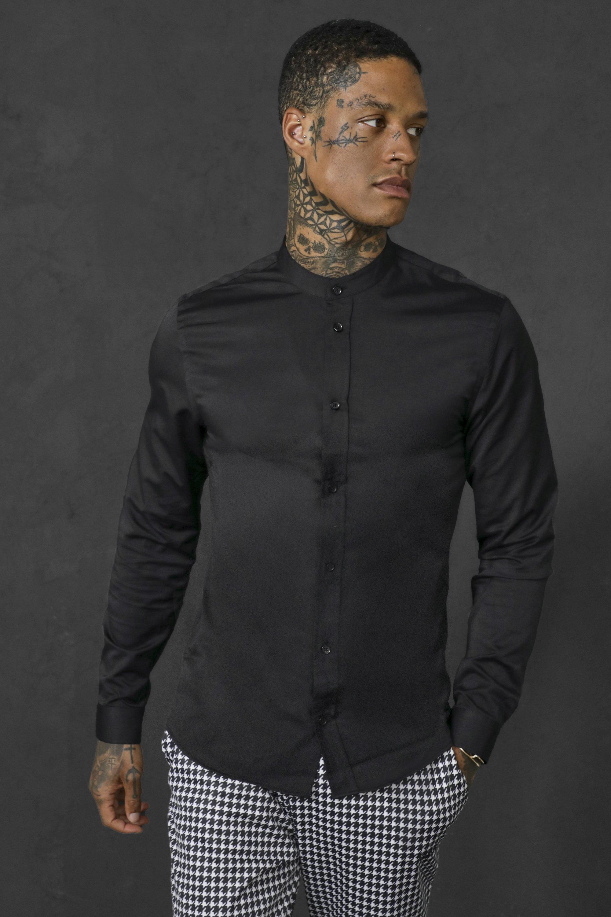 Slim Fit Grandad Collar Long Sleeve Shirt | boohooMAN USA