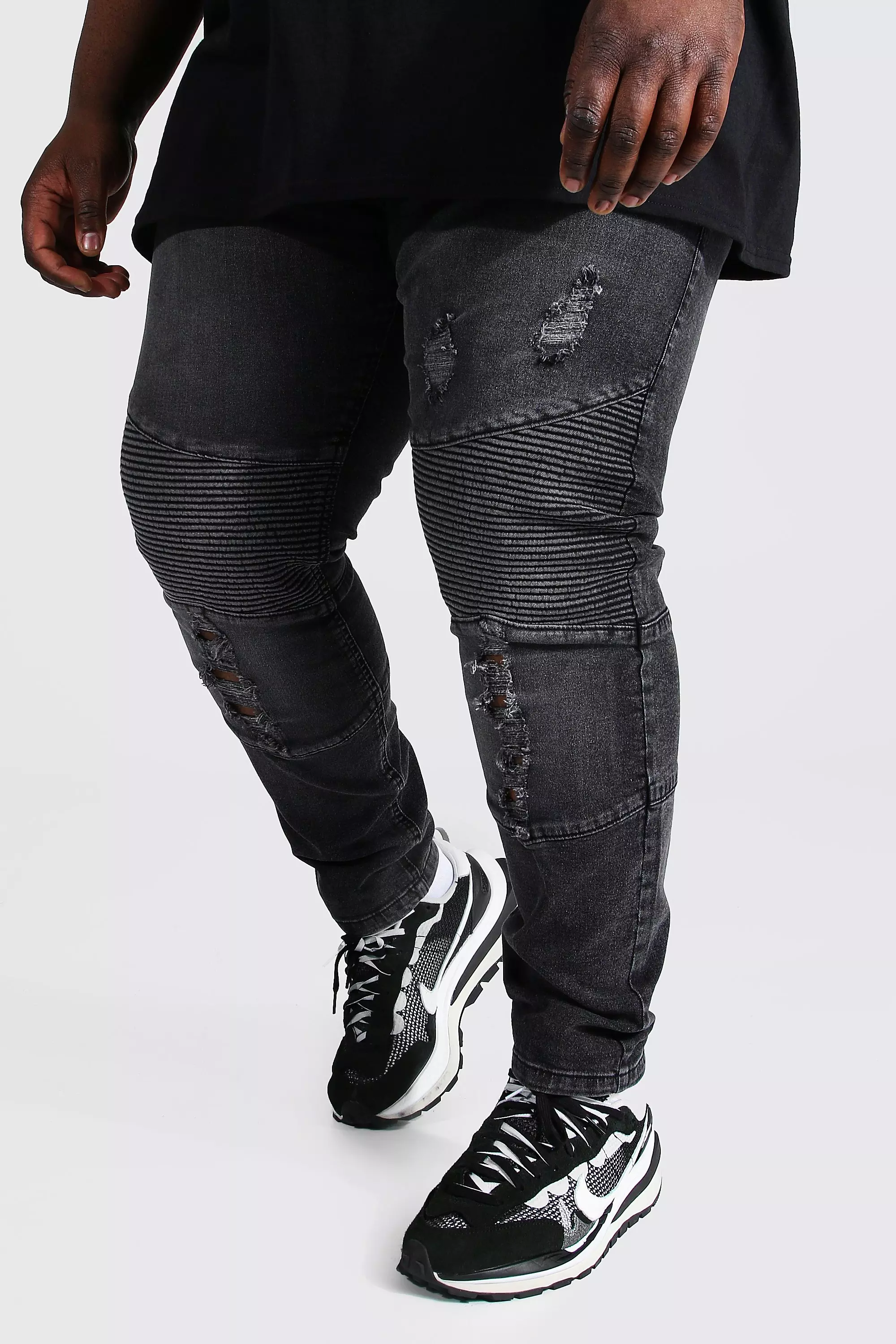 Plus Size Skinny Biker Jean With Hardware boohooMAN UK