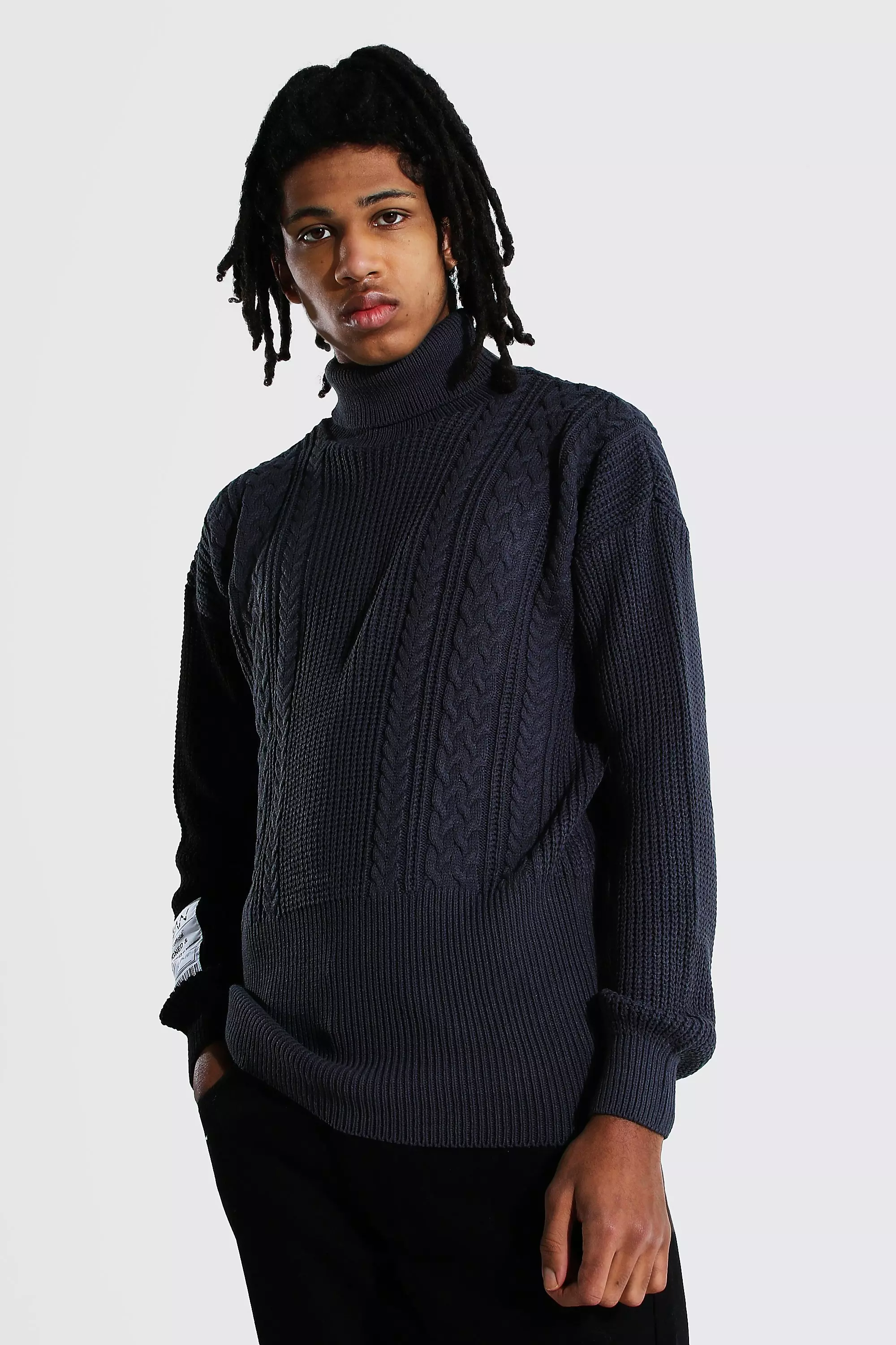 Tall Man Turtleneck Sweater With Woven Label boohooMAN USA
