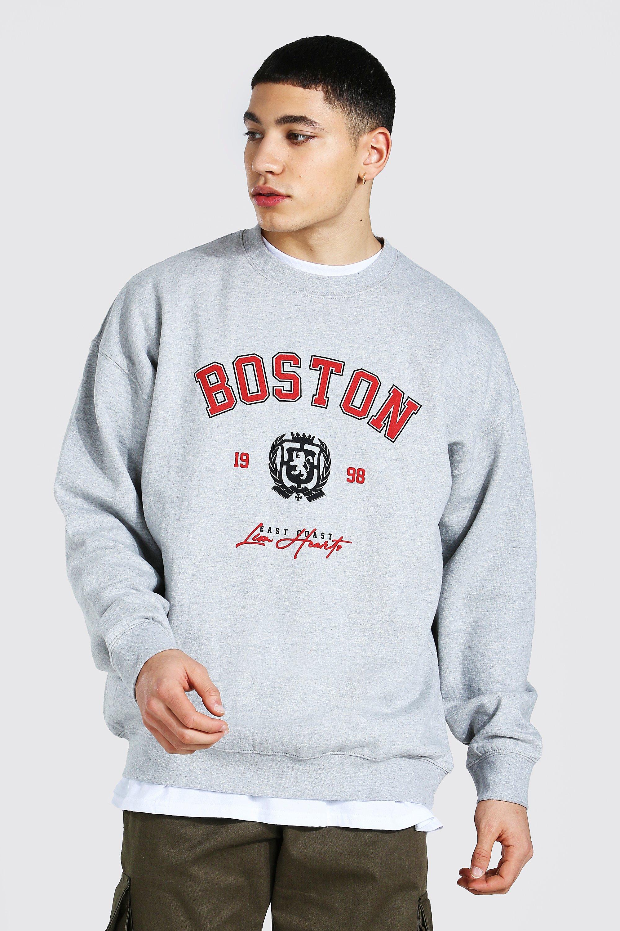 boohooMAN Oversized Boston Varsity T-Shirt - Gray - Size L