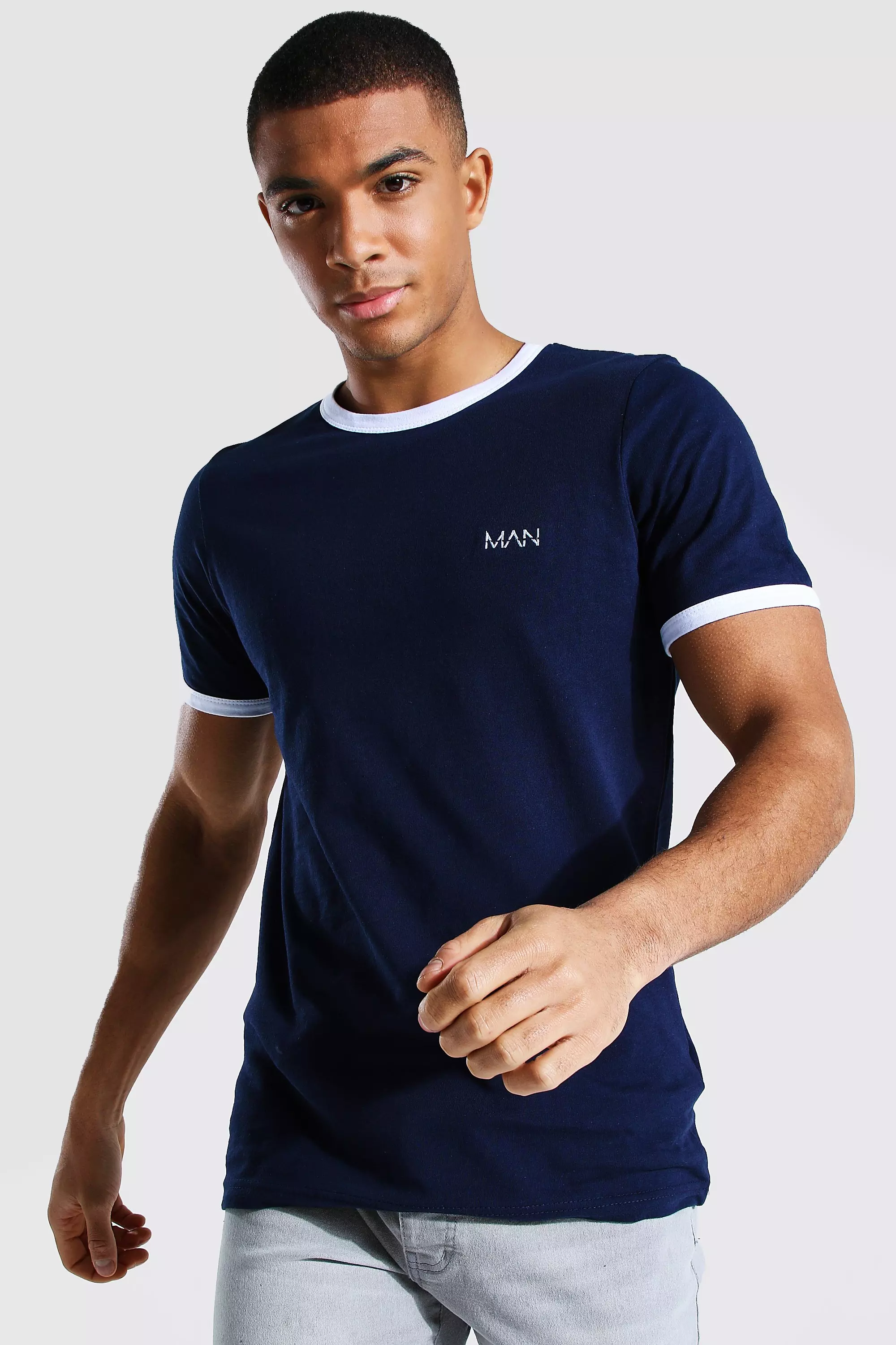 Slim Fit Original Man Ringer T Shirt boohooMAN