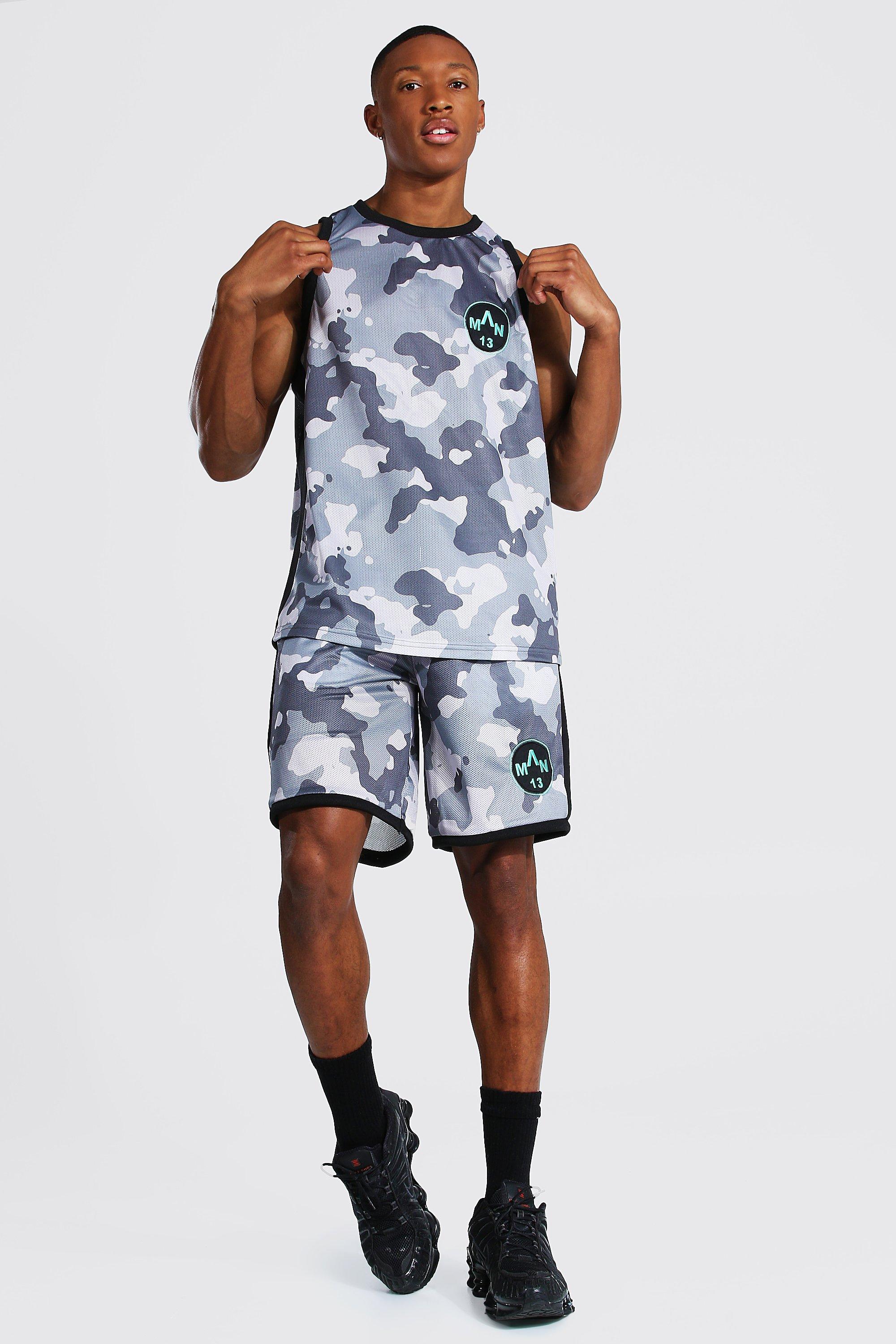 Man Camo Mesh Tank Top And Basketball Short Set | boohooMAN USA