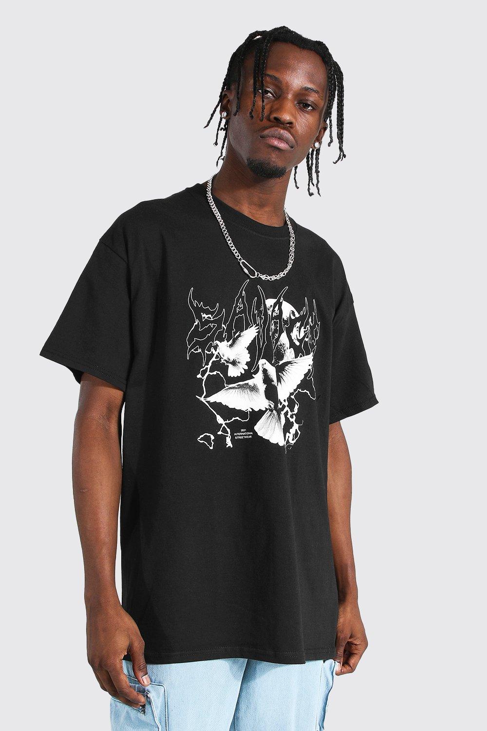 boohooMAN Loose Official Dove Graphic T-Shirt - Black - Size S