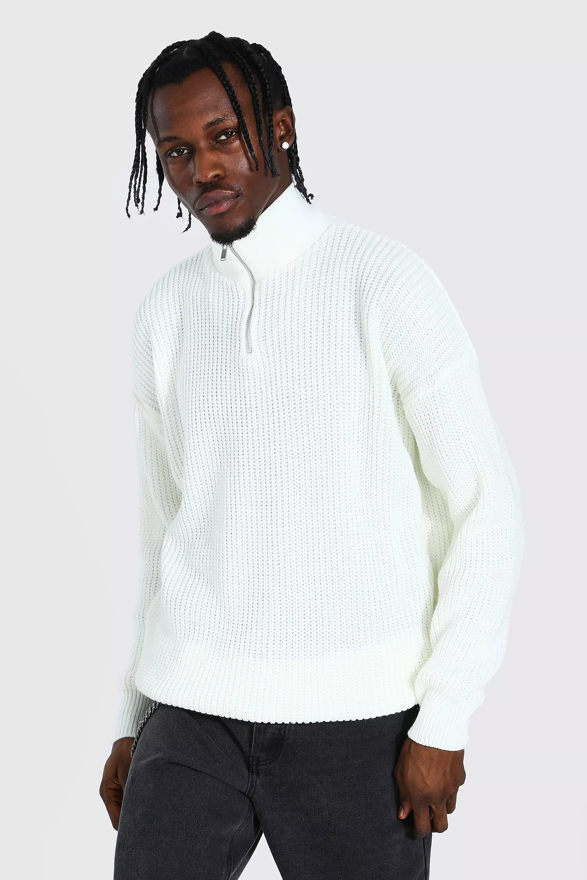 Cream Oversized Chunky Ribbed Half Zip Jumper alternative image