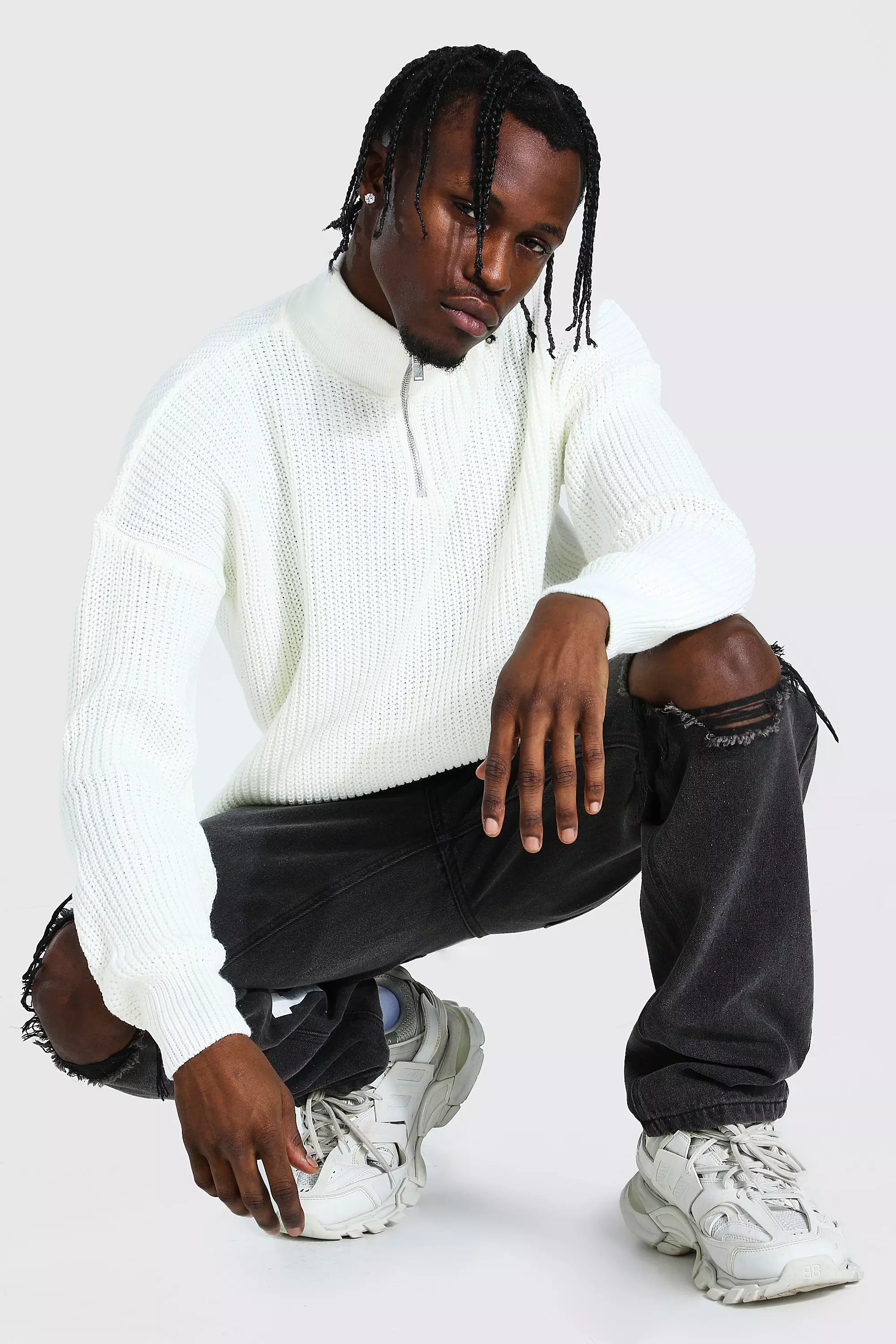 Cream Oversized Chunky Ribbed Half Zip Jumper alternative image