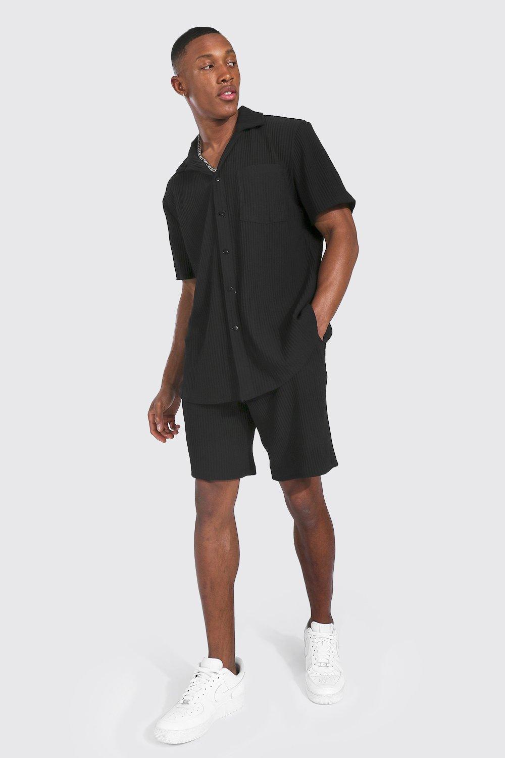 Short Sleeve Pleated Shirt Short Set