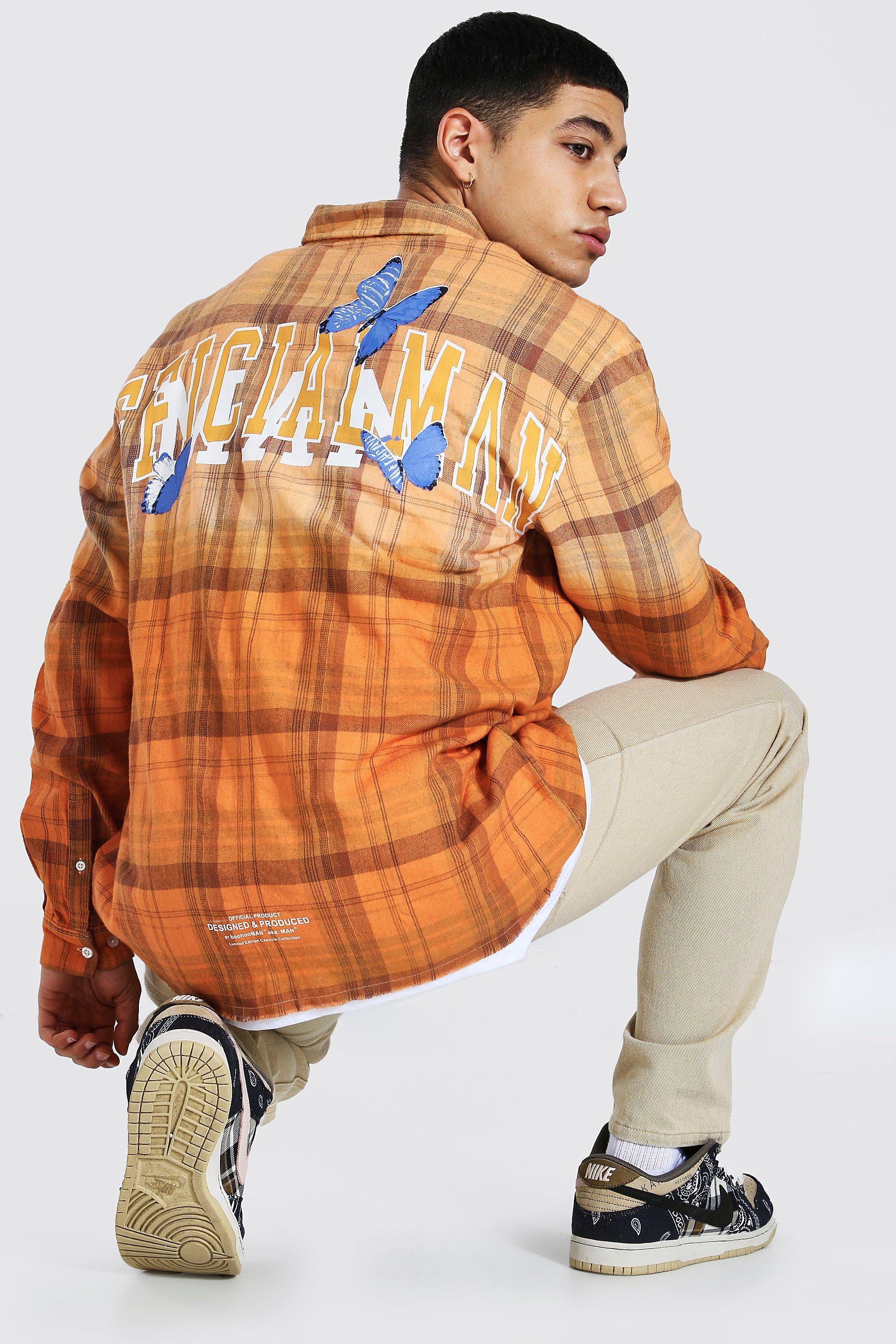 Oversized Man Back Print Ombre Check Shirt | boohooMAN USA