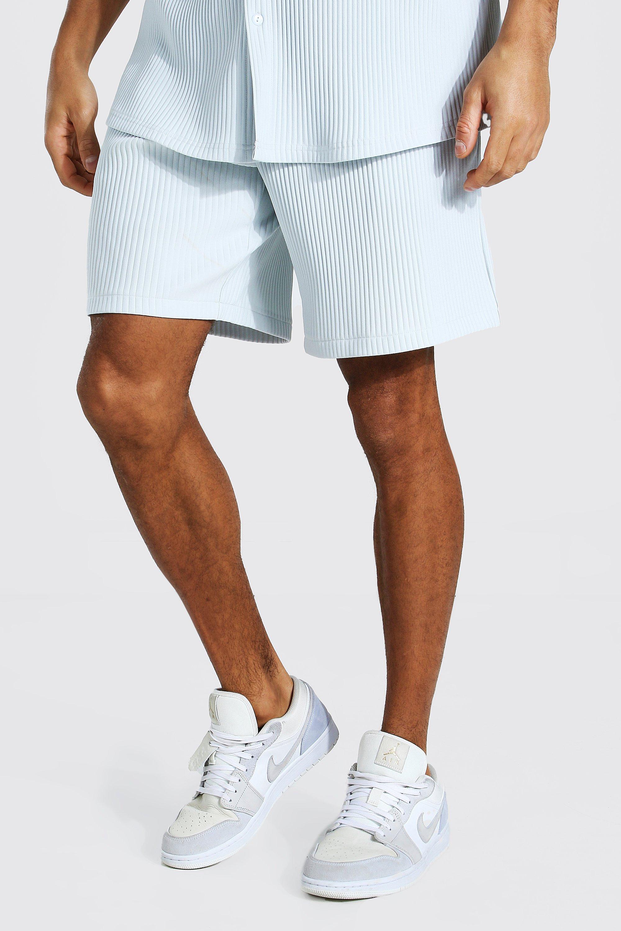 Pleated Loose Mid Length Shorts, Light blue