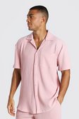 Dusky pink Pleated Short Sleeve Revere Shirt