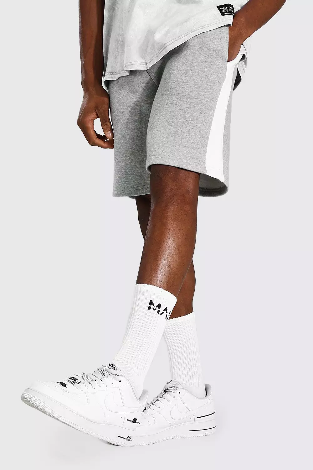 Basic Mid Length Side Panel Jersey Shorts Grey marl