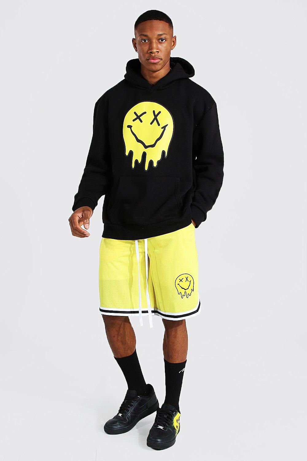 Oversized Drip Face Hoodie and Mesh Short Set boohooMAN USA